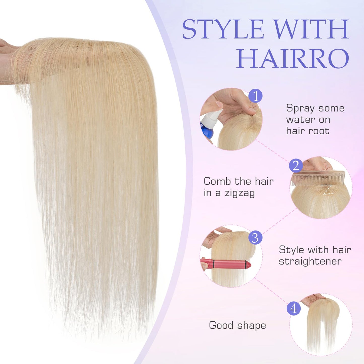 Hairro Clip In Bangs Real Human Hair Wispy Thin Fake Bangs Hair Clip 3D Cover French Curtain Bangs Platinum Blonde 8 Inches 10g #60