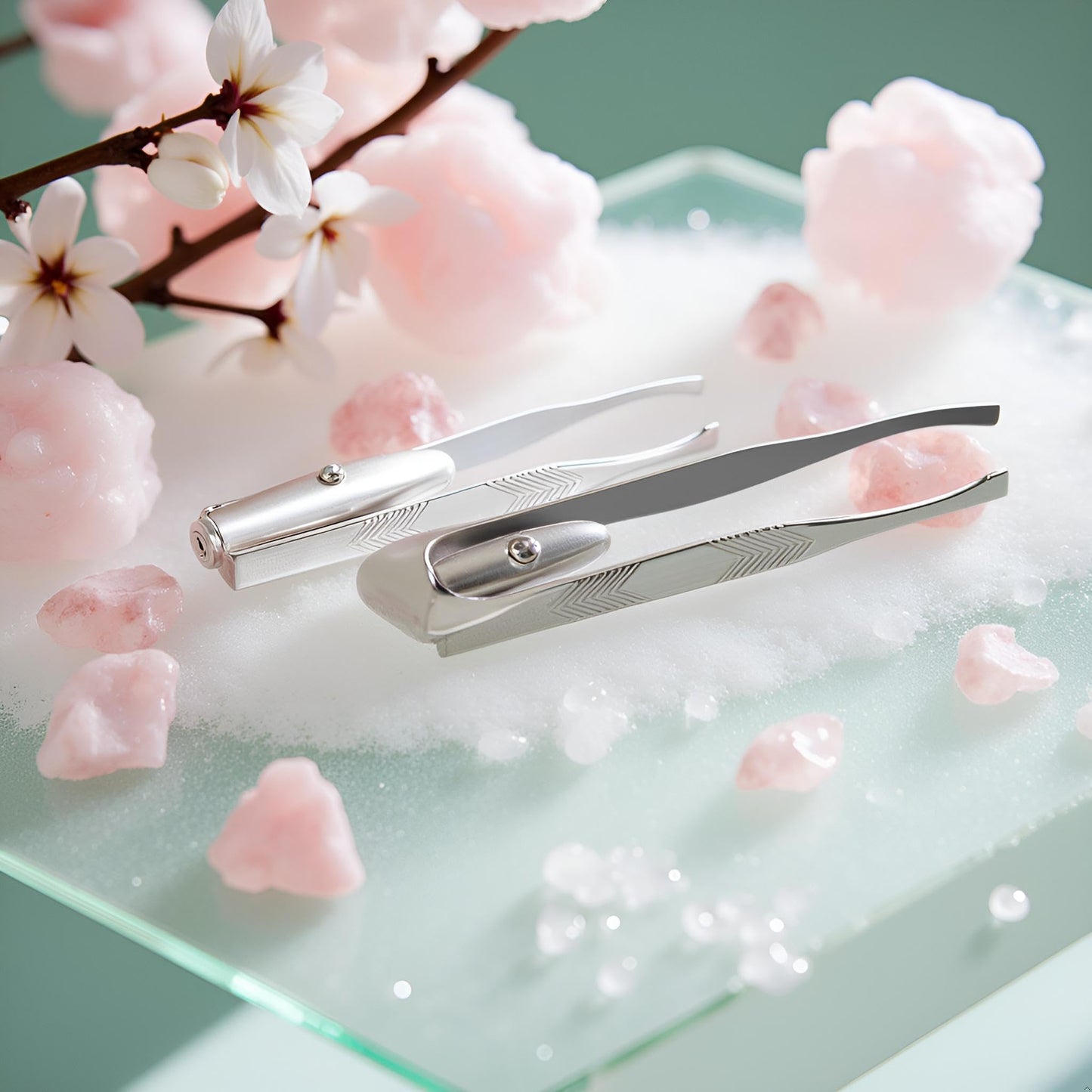2Pcs Silver Creative Led Light Eyelash Eyebrow Hair Removal Stainless Steel Make Up Tweezer and Practicality, Hair Removal Tweezers, Women's 8.8x0.8x1.6cm