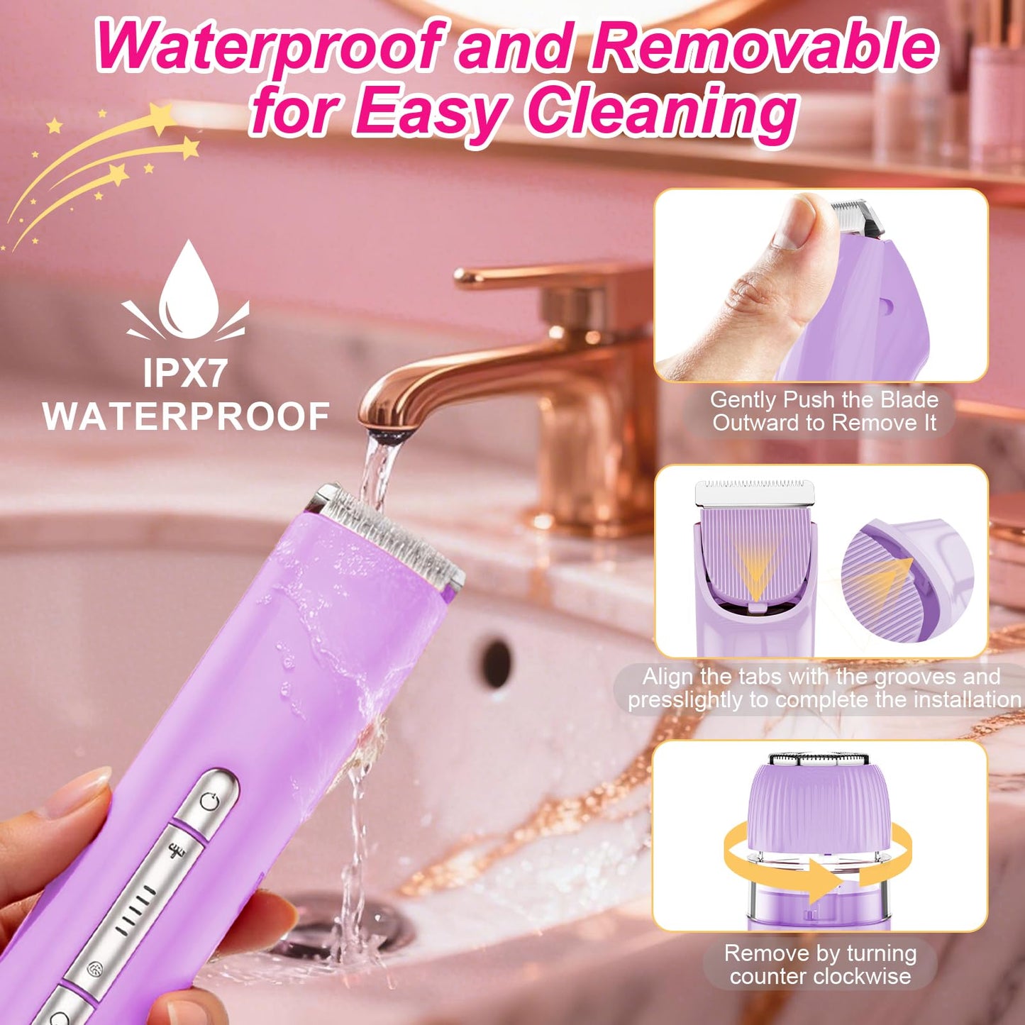 2 in 1 Personal Shaver for Women Pubic Hair Bikini Trimmer for Ladies Electric Razor, Waterproof Wet & Dry Rechargeable Facial & Body Hair Remover for Underarm, Leg, Arm, Face