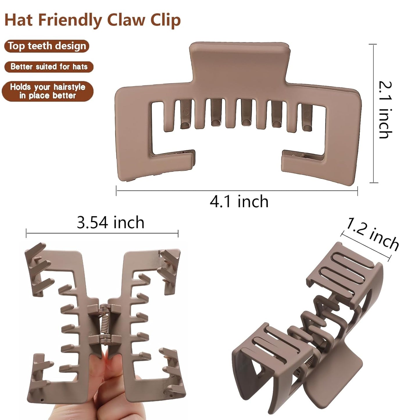 Hat-Friendly Claw Clips - 4 Pack Large Strong Hold Clips for Baseball Caps | Matte Finish Hair Accessories for Thick or Thin Hair