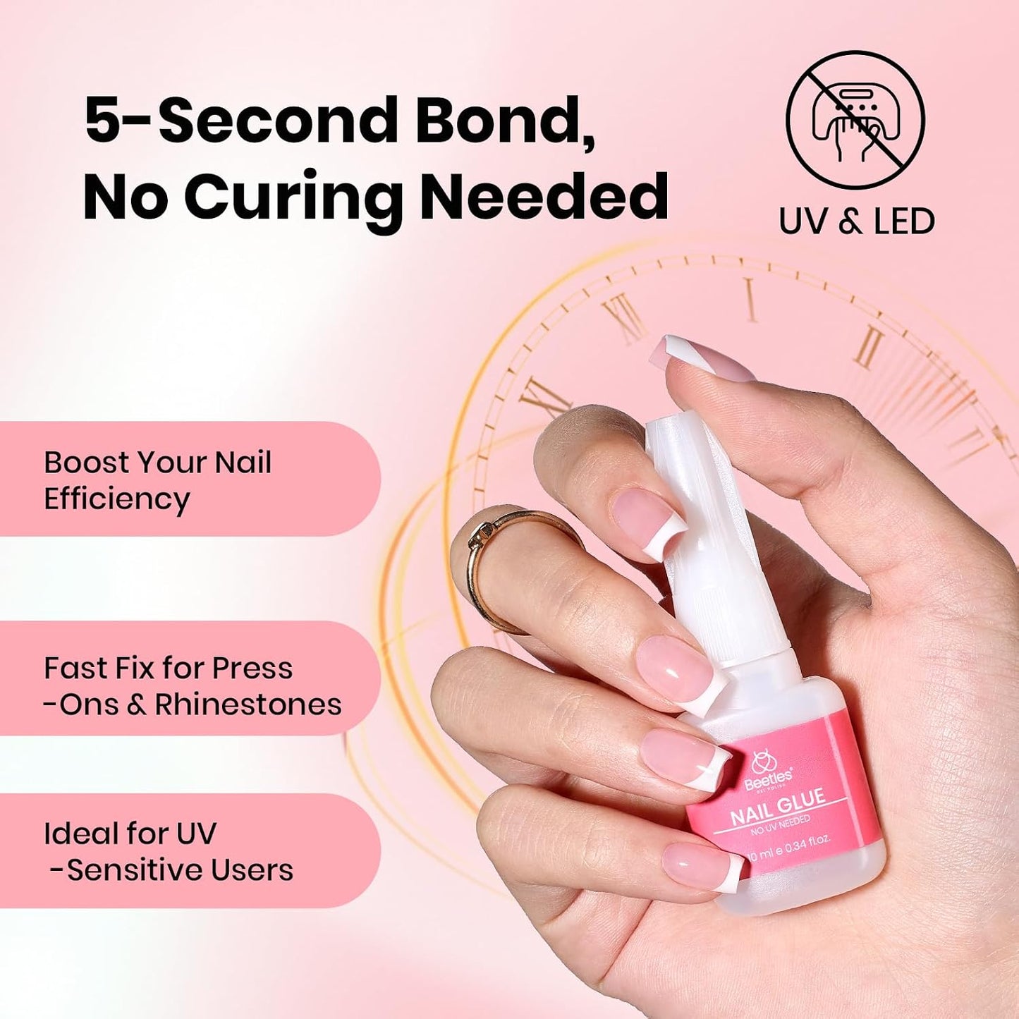 Beetles Press-On Nail Glue - Quick-Drying 10ml Brush-On Adhesive for Acrylic & Fake Nails | Long-Lasting Summer Manicure