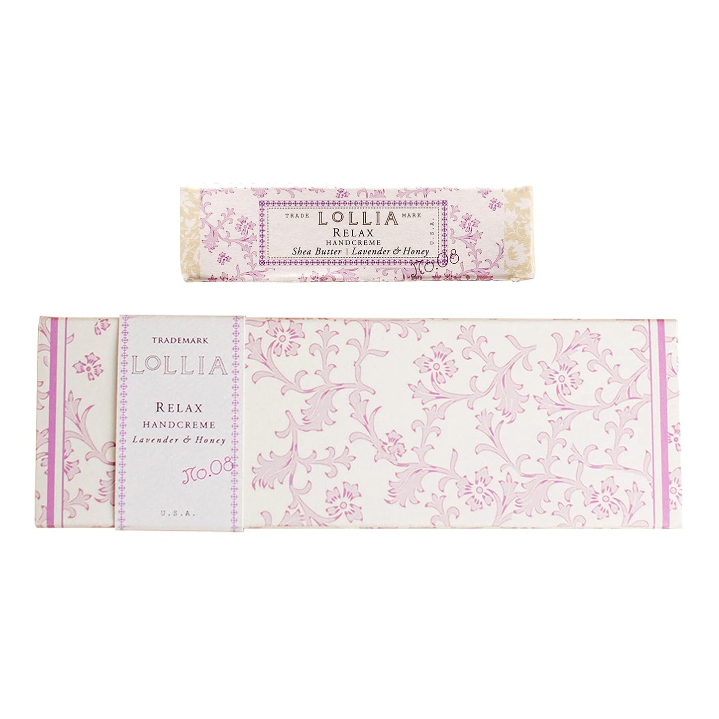 LOLLIA Relax Hand Cream Bundle - Lavender & Honey Scented Moisturizing Lotion | 4 oz & 0.33 oz Travel Size