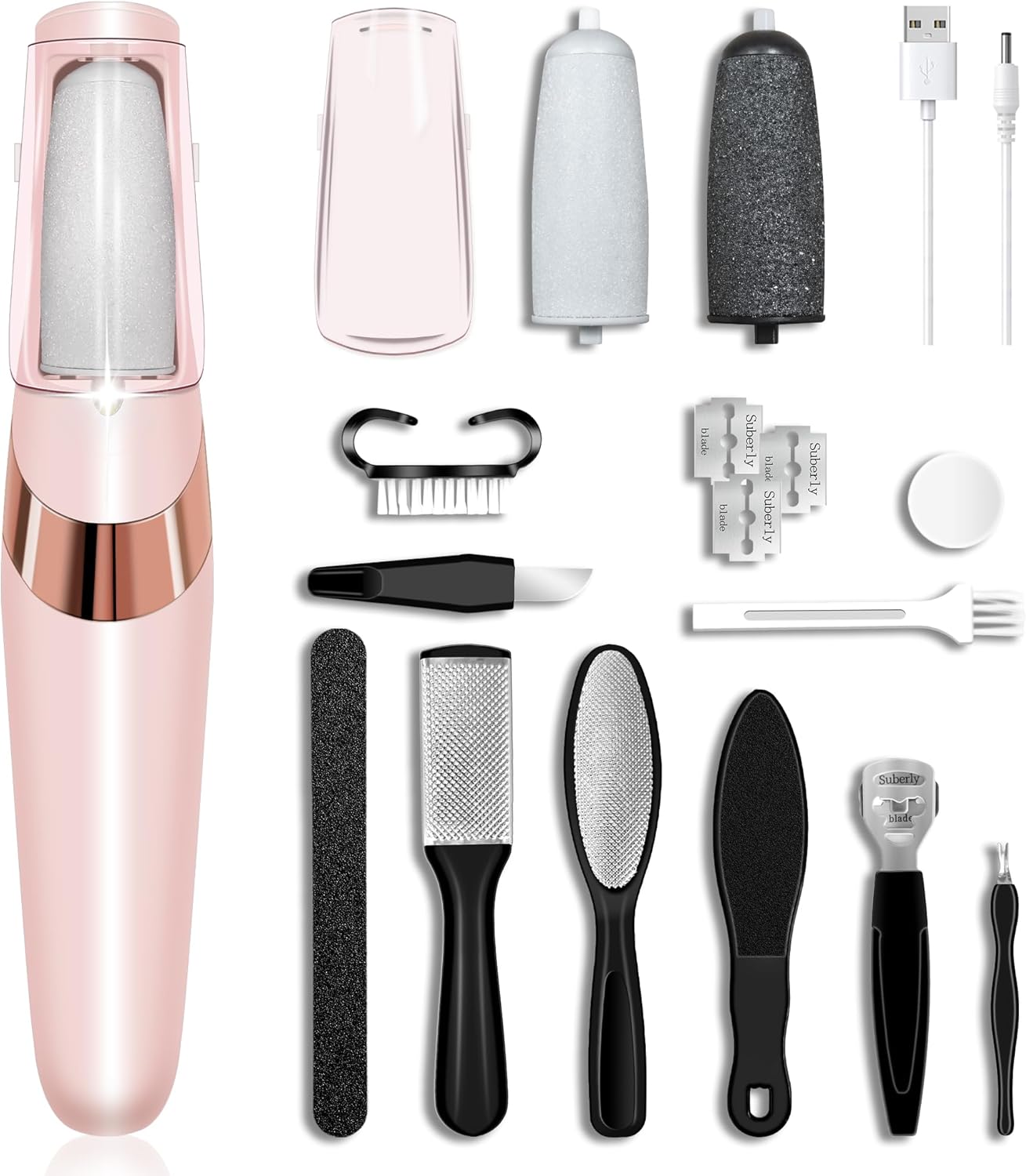 Electric Foot Callus Remover - Waterproof Rechargeable Pedicure Kit with 3 Rollers & 2 Speed Settings | Ideal for Hard, Cracked Skin