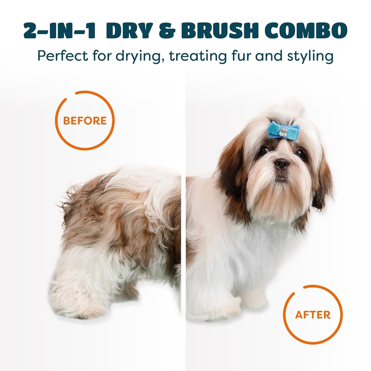 2-in-1 Dog Dryer & Slicker Brush | Pet Hair Dryer for Small Dogs & Cats, 300 Watts, Adjustable Temperature, Overheat Protection