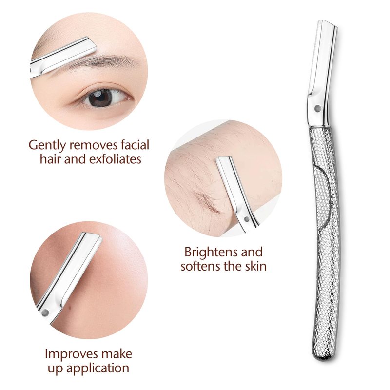 Dermaplaning Tool for Face, Eyebrow Razor, Eyebrow Shaping, Eyebrow Hair Trimmer and Shaver with Protective Cover, Facial Hair Remover for Women, Hair Removal and Exfoliation (Silver)