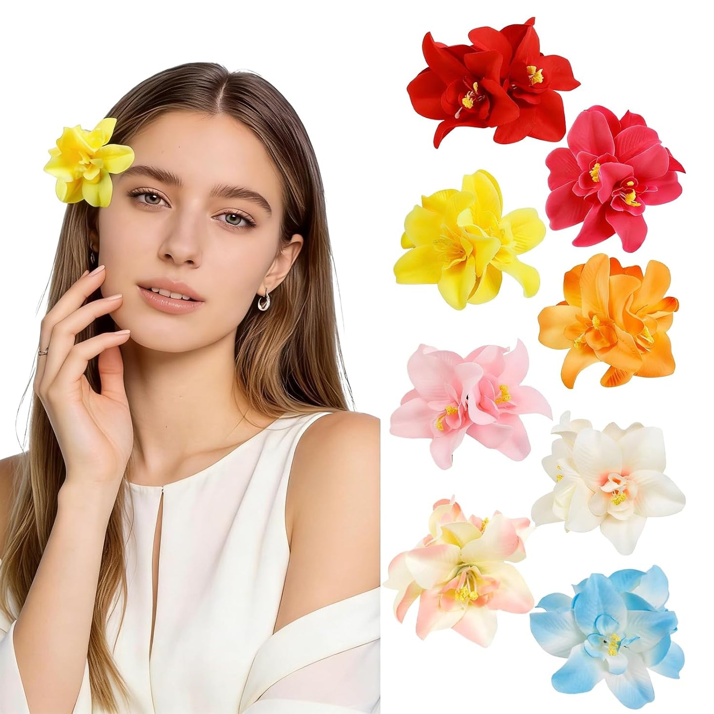Hawaiian Flower Hair Clips - 8Pcs Bohemian Hibiscus Hair Accessories for Women | Tropical Style