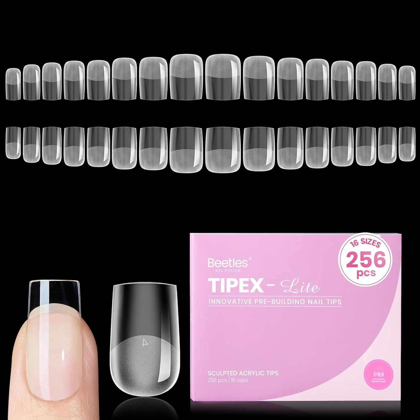Beetles Nail Tips - XXL Stiletto Instant Apex for DIY Salon Extensions | 160pcs in 16 Sizes (00-14)