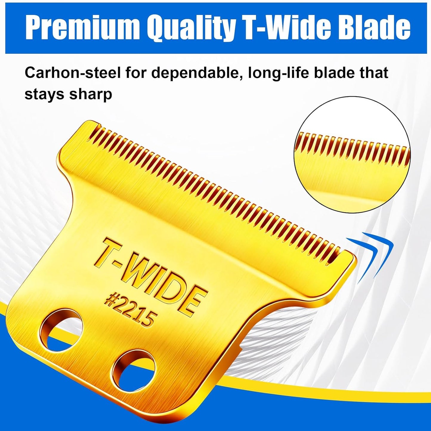 Replacement T Wide Blades for Wahl 5 Star Detailer Li Trimmer - Adjustable Stainless Steel Zero-Gap Blade | 1PC Gold