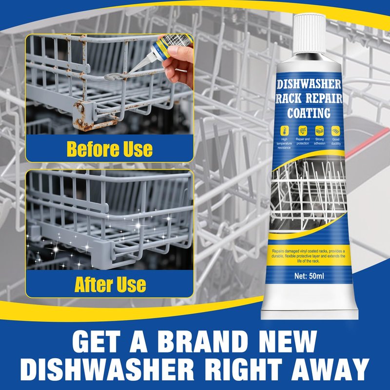 JAOJAO Dishwasher Rack Repair Coating, Dishwasher Rack Repair Kit Strong Waterproof Protection High and Low Temperature Resistant Safe Formula for Dishwashers and Vinyl Rack Restoration, 50ml Grey
