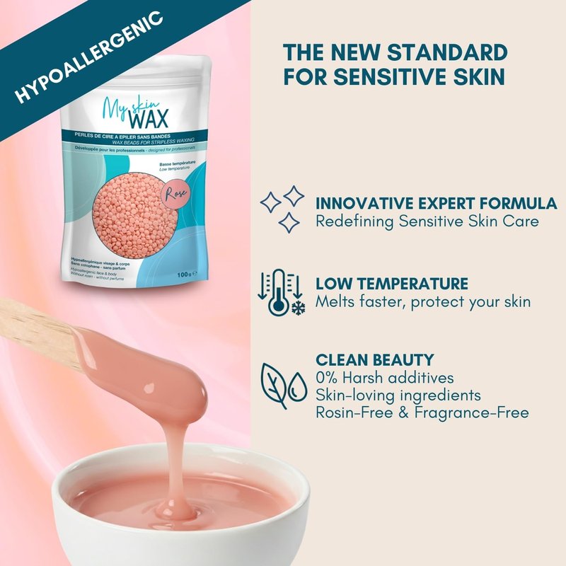 My Skin WAX - Stripless Wax beads 0.88 lbs, Hypoallergenic, Special for Sensitive Skin, Face and Body, Coarse Hair, Men, Women, Bikini, Brazilian, Rose