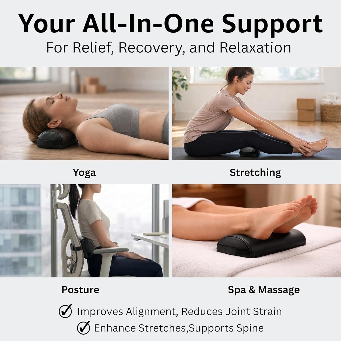 Premium Half-Round Neck Bolster Pillow - High-Density Foam Support Cushion for Massage Table | Black, 6"W x 3"H x 13"L