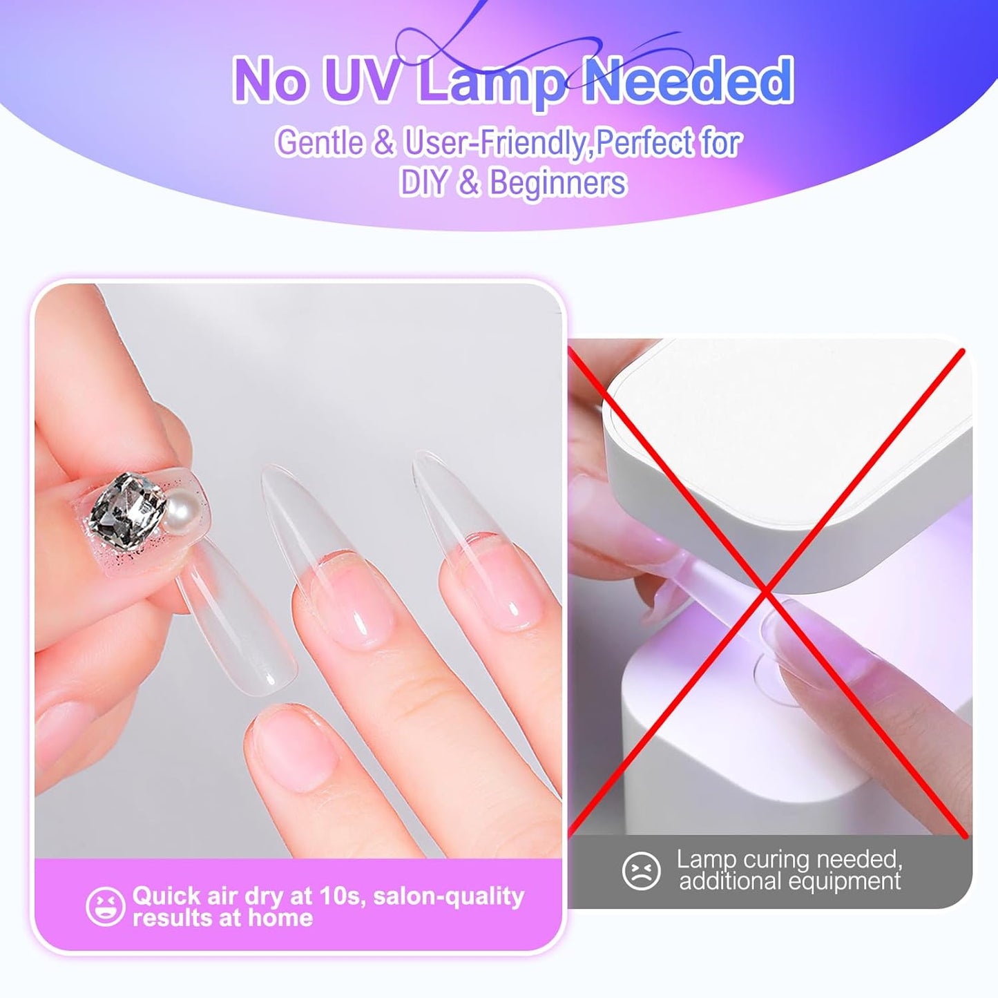 Nail Glue for Press-On Nails - Quick Drying Semi-Solid Gel with Remover & Tool | 4 x 6g Tubes