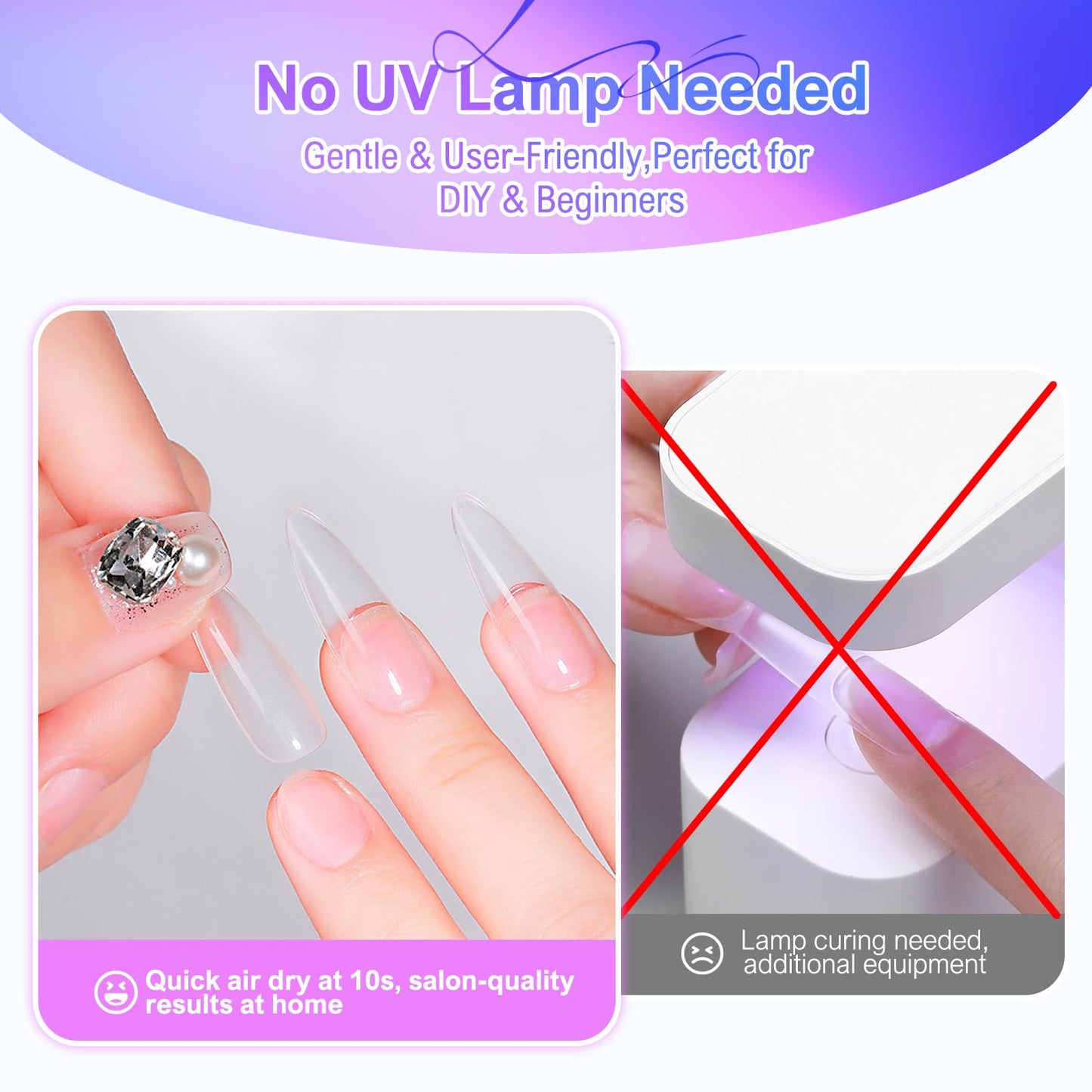 4 x 6g Nail Glue for Press On Nails with 2 x 20ml Nail Glue Remover and Tool, No UV Light Needed Semi Solid Nail Glue, Mini Tubes Quick Drying Gel Long Lasting for Fake Acrylic Nails