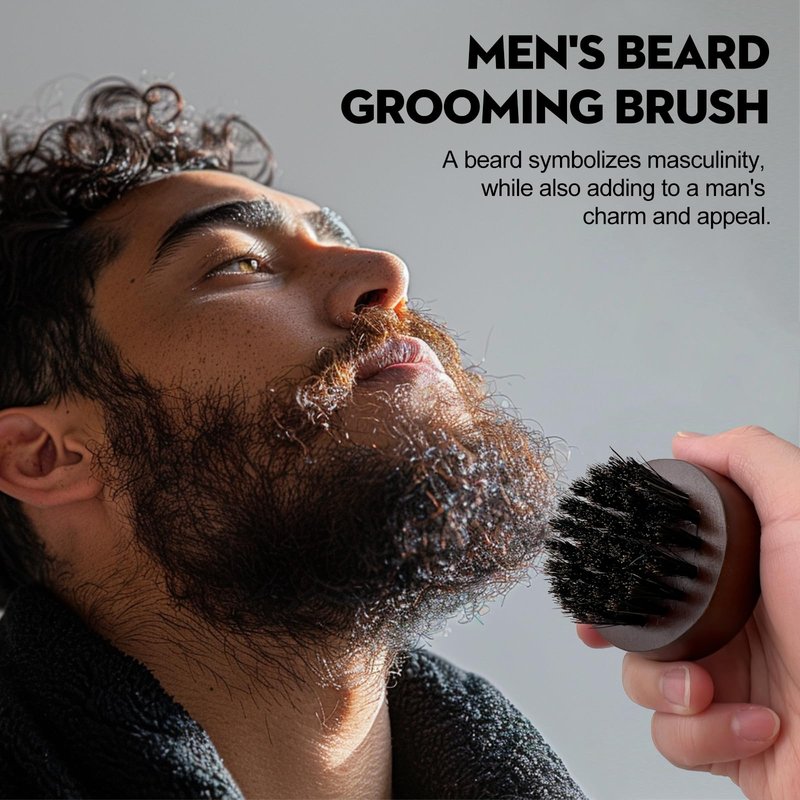 Zoolinn Men's Beard Brush, Small Round Wooden Handle, Sophisticated Boar Bristles