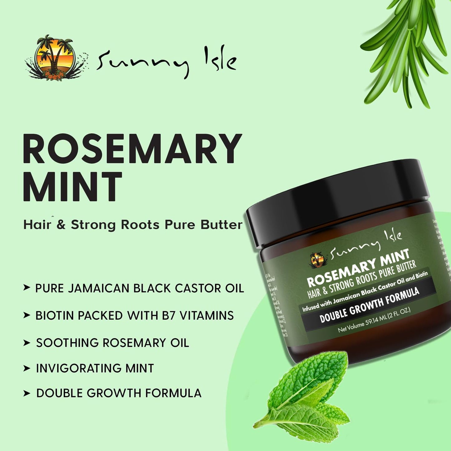 Sunny Isle Rosemary Mint Hair & Strong Roots Butter 2oz - Biotin, Jamaican Black Castor Oil