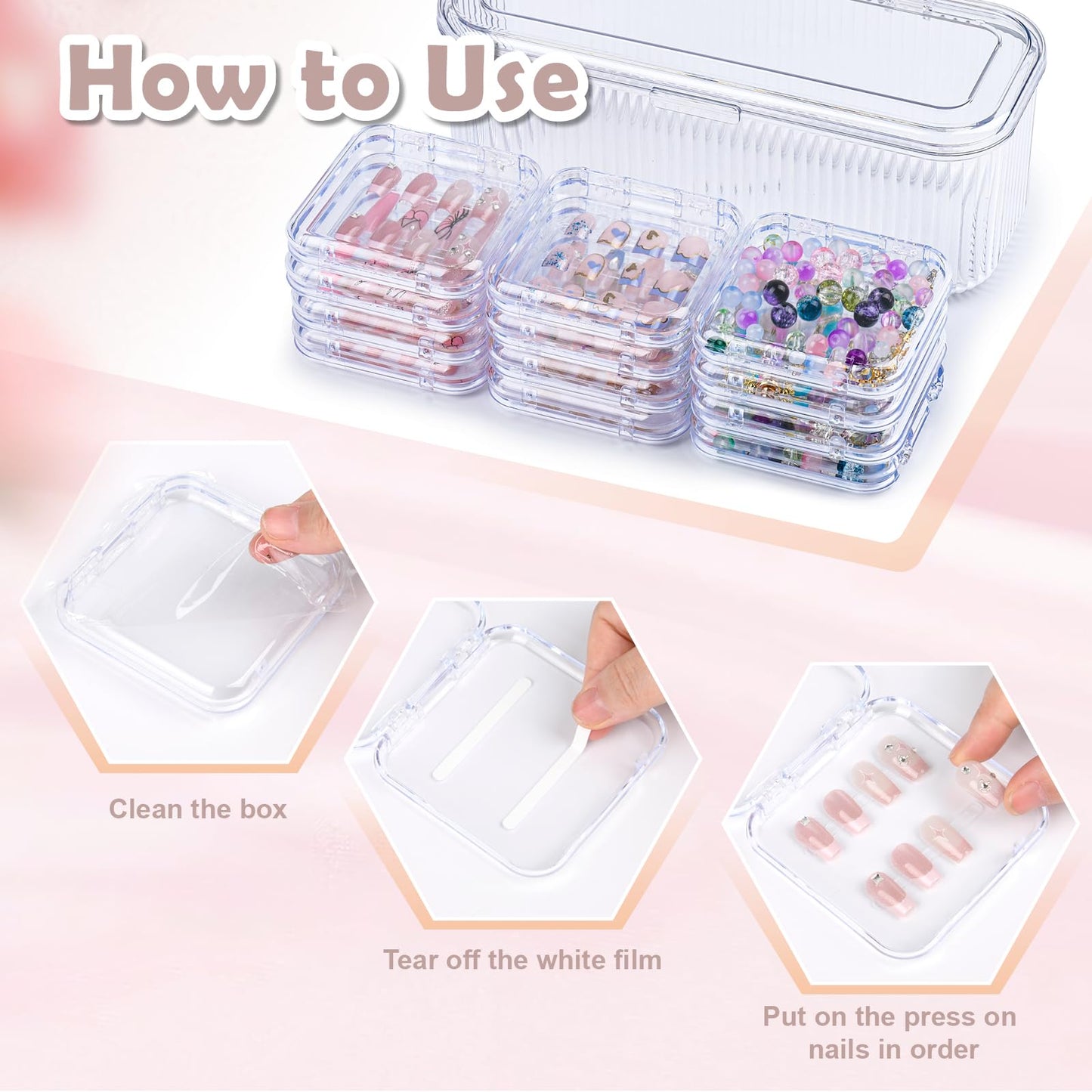 LONTOHCE Press On Nail Organizer, 12pcs 3.3inch Clear Storage Box