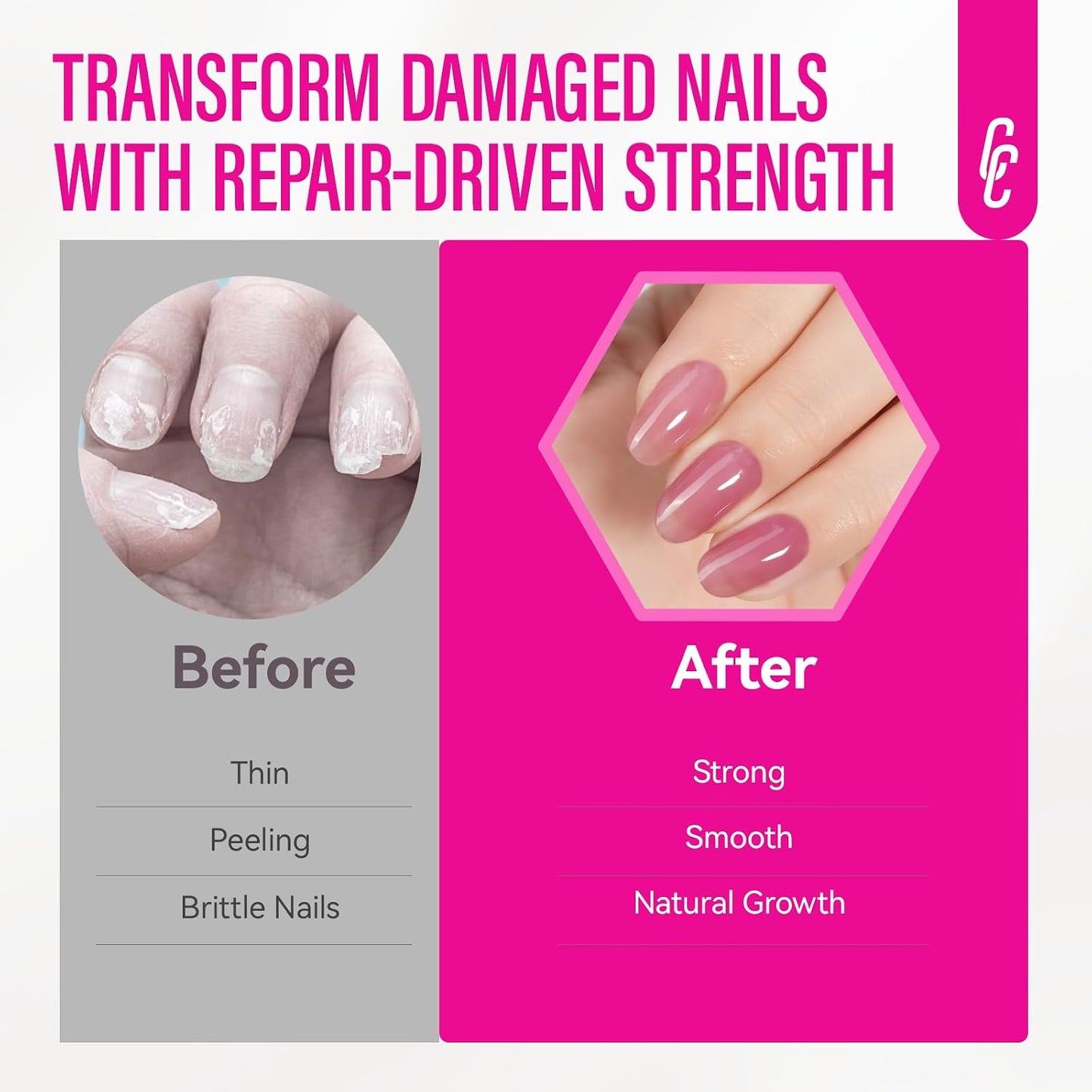 Nail Repair - 8 in 1 Dusty Rose Nail Hardener & Strengthener | Protein Ridge Filler for Weak Nails, 15ml