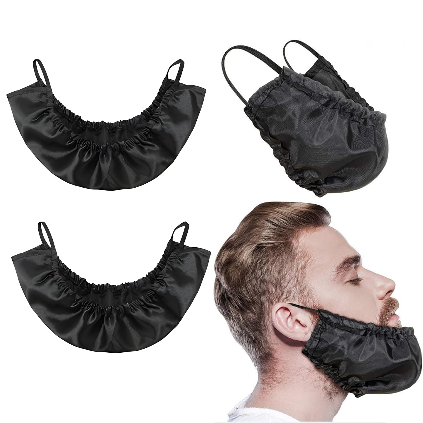3 Pack Men Beard Bib, Black Beard Covers, Man Bedtime Bib Beard Cap, Beard Bandana Covers, beard mask