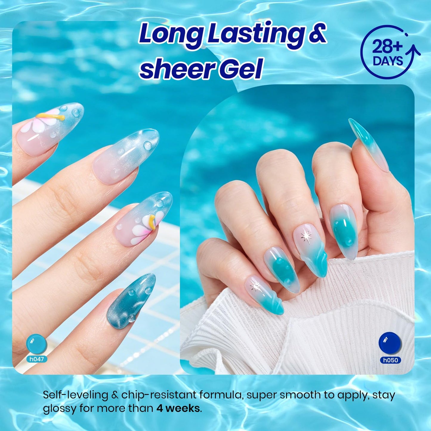 Beetles Blue Gel Nail Polish Set - Ocean Veil 6 Colors Jelly Summer Gel Nail Polish Kit Green Sheer Translucent Effect Soak off UV Nail Art DIY at Home Gift for Women