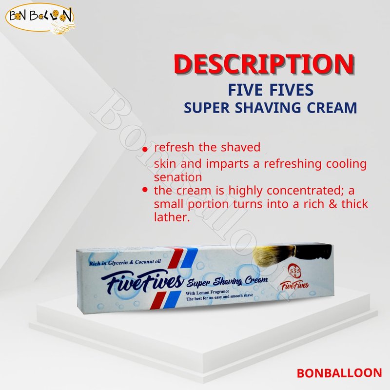 Five Fives Lather Shave Cream Cool Shaving Cream 55555 Each Tube 50 gm Glycerin Coconut Oil For A Smoother And Closer Shave 55555 Made In Egypt (5.29 oz / 150 gm Total 3 Pack)