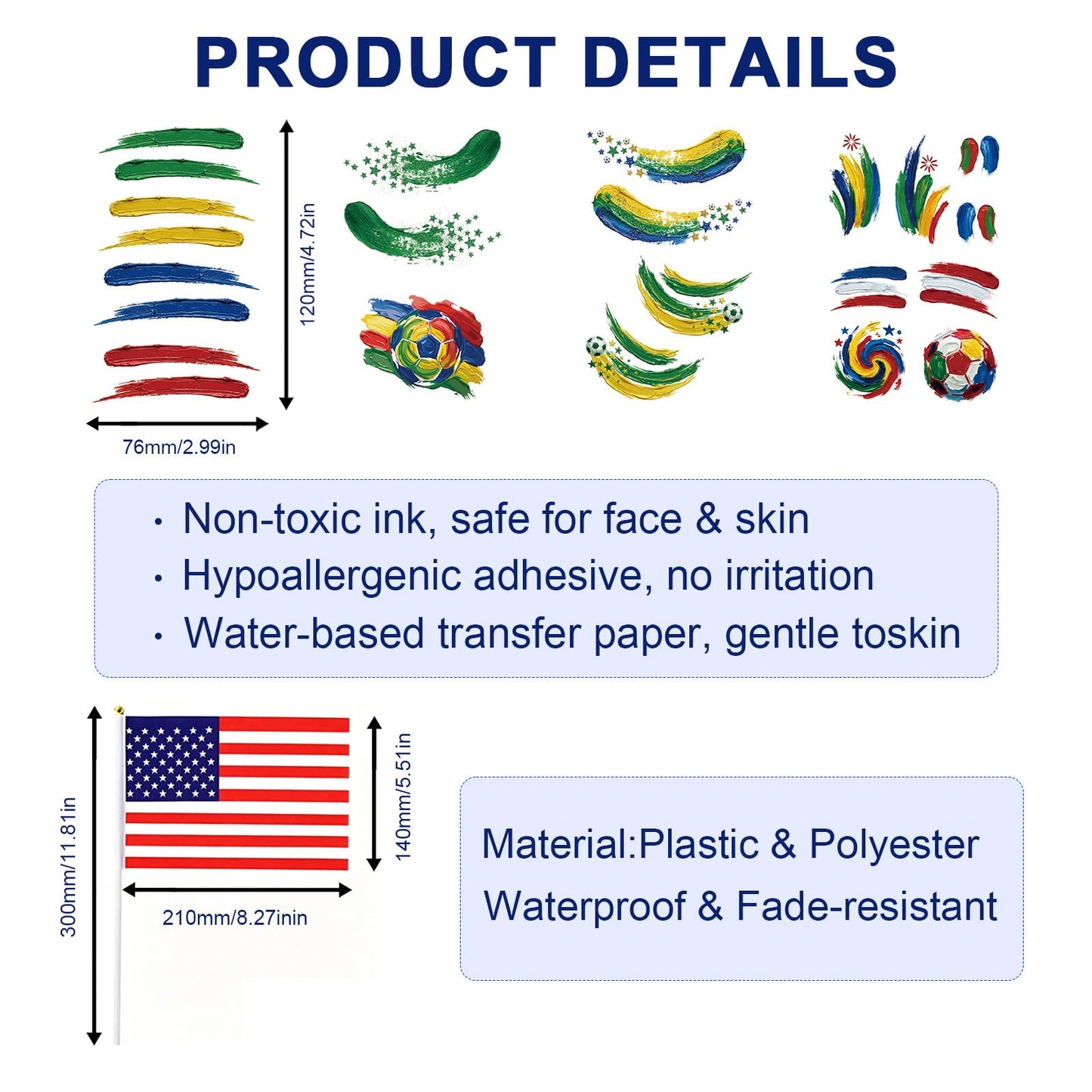 2026 World Cup Patriotic Face Stickers, Game Day Waterproof Face Tattoos with USA Flag Decorations, Skin-Safe for Sports Events, National Holidays & Festivals (USA)