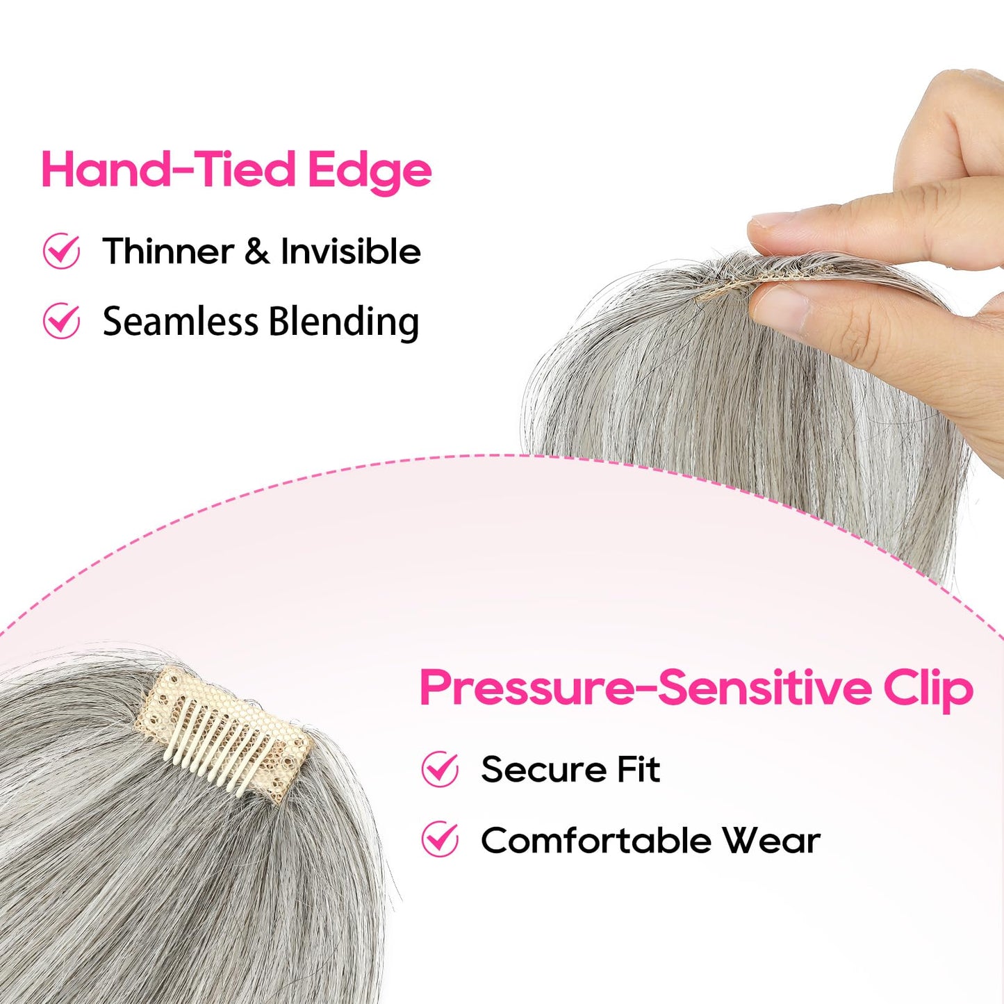 REECHO Human Hair Clip-in Hair Volumizer - Short Thick Hairpieces for Extra Volume, Easy Clip-in Extensions for Thin & Fine Hair Silver Grey 8 Inch(Pack of 1)
