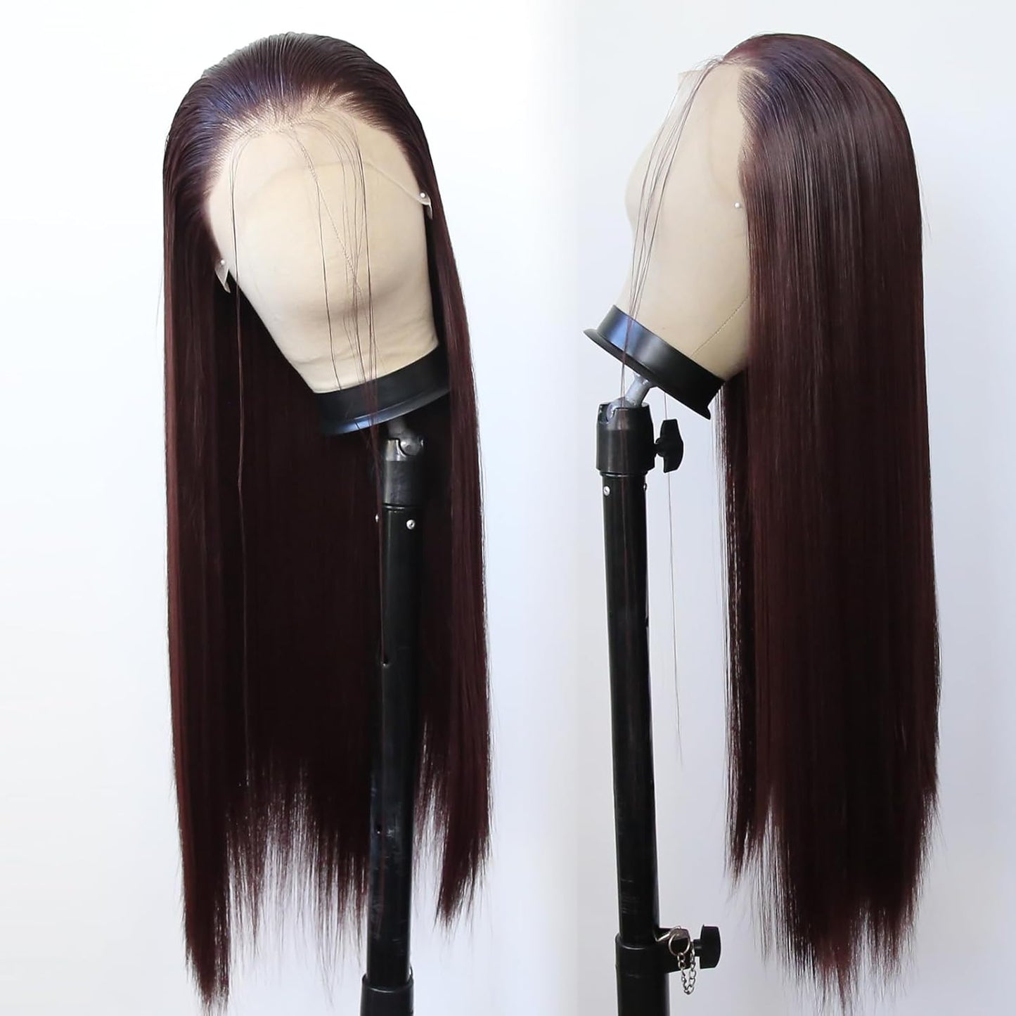 99J Burgundy Lace Front Wig - Long Straight Synthetic Hair, Pre-Plucked Natural Hairline for Black Women | Heat Resistant Fiber, Daily Wear