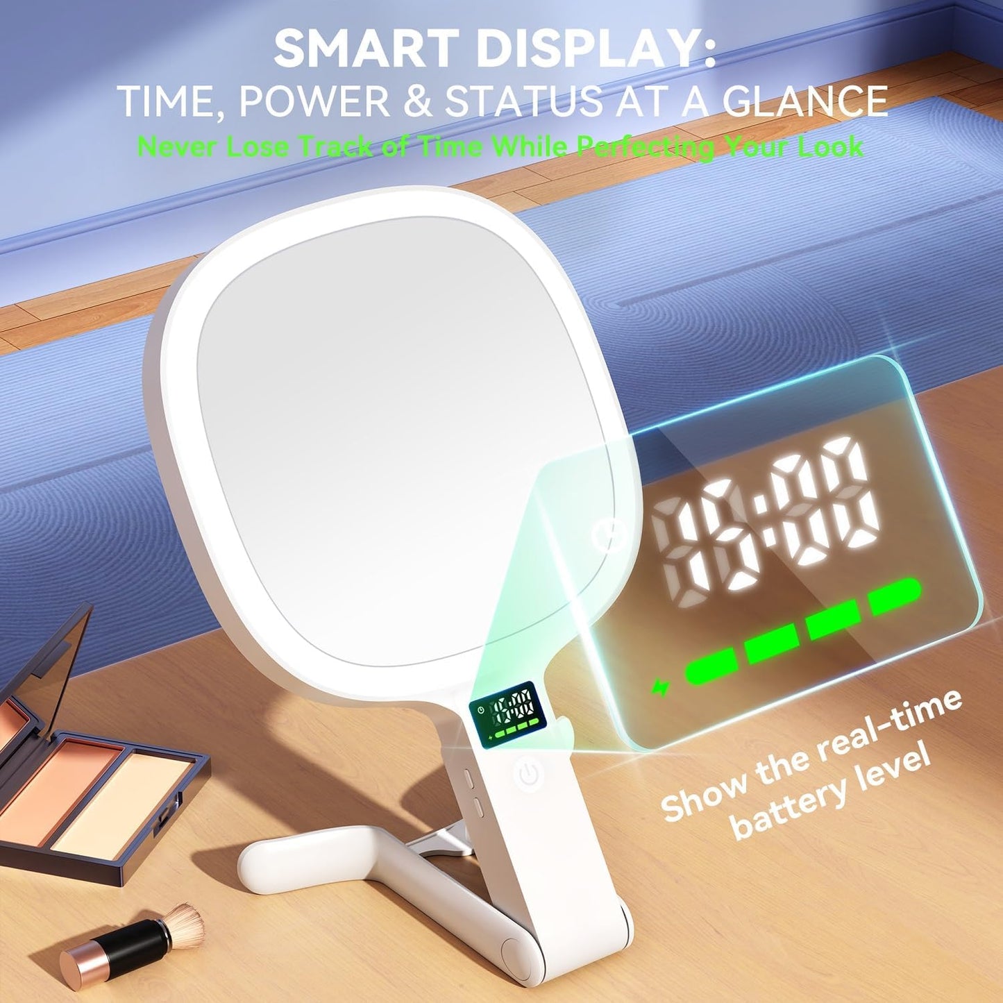 Auxmir Travel Makeup Mirror - 30X/1X Rechargeable Lighted Magnifying Mirror with 3 Color Dimming | Portable & Foldable Design, White