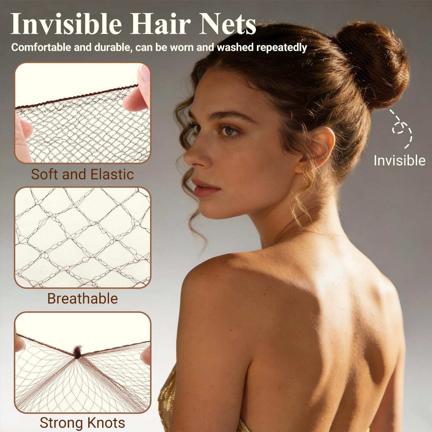 Bobby Pins and Hair Nets Set - Invisible Hair Accessories for Ballet Buns | U Pins, Elastic Bands, Clear Rubber Bands (11.81 & 19.86 in)