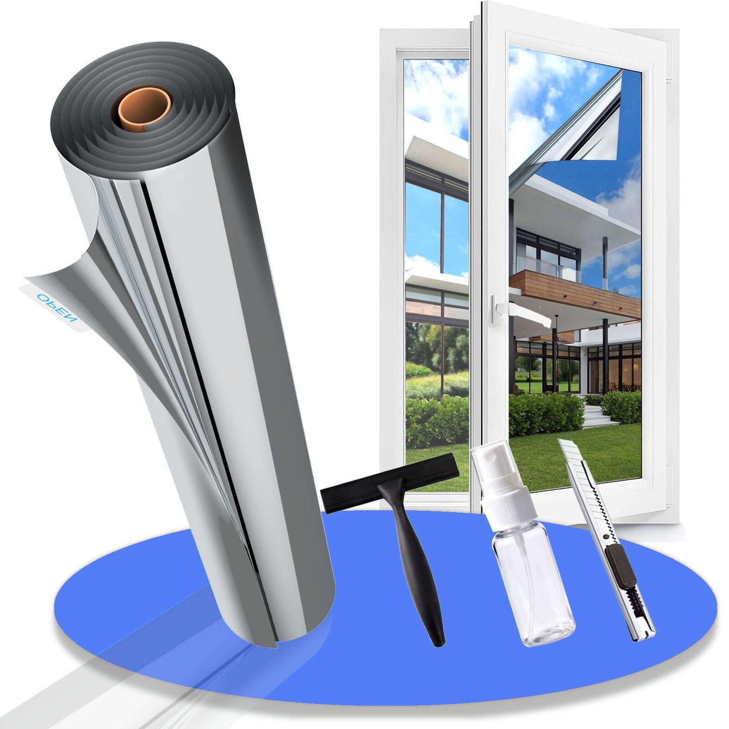 Gufoltie One Way Privacy Window Film Reflective Solar Control Window Film Heat Control Mirror Window Tint for Home Heat Blocking Daytime Privacy See Out Not in, Black Silver, 17.5 Inch X 78.7 Inch