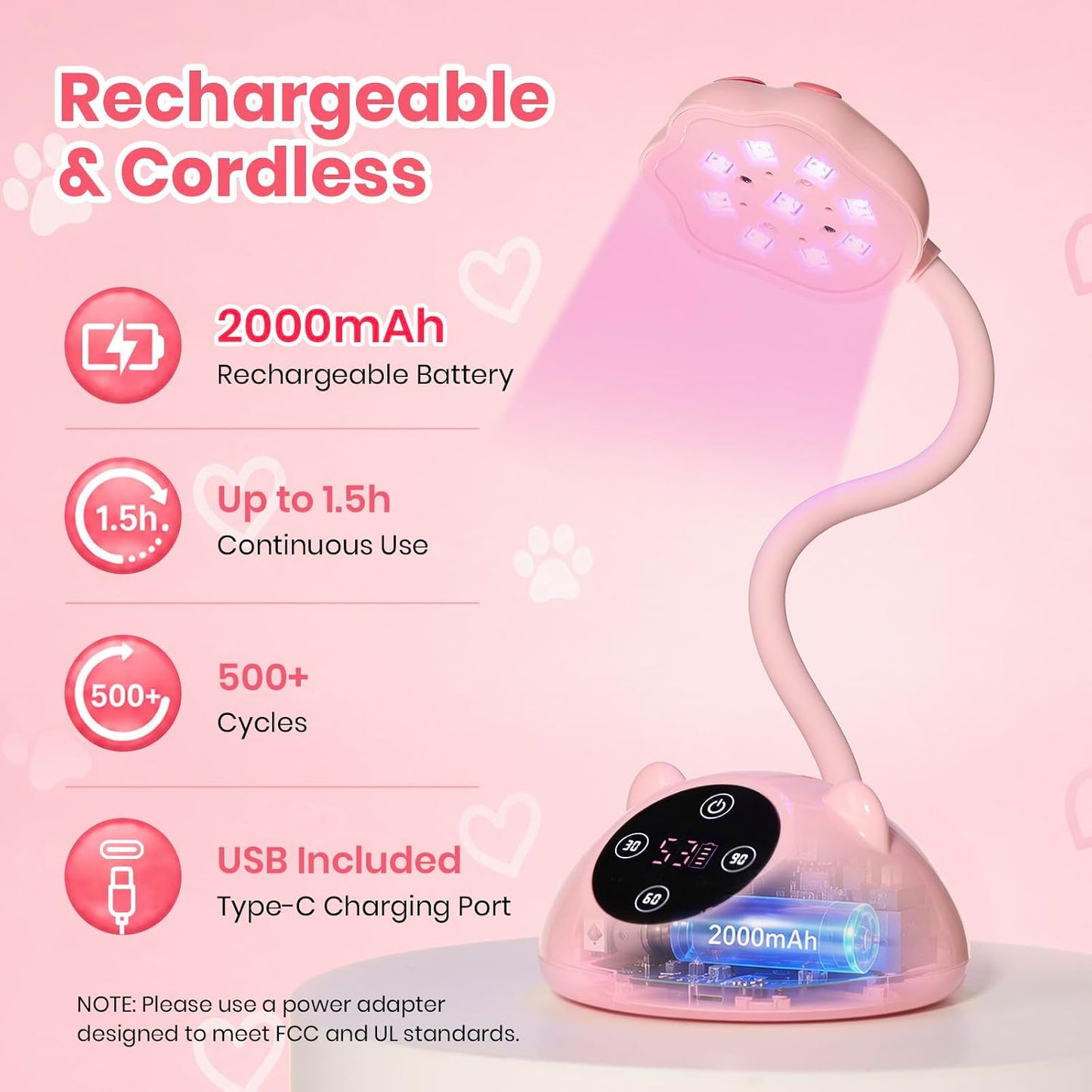 Beetles Gooseneck Flash Cure Nail Lamp - Cordless UV Nail Dryer with Smart Sensor | 2000mAh Rechargeable, 36 mW/cm²