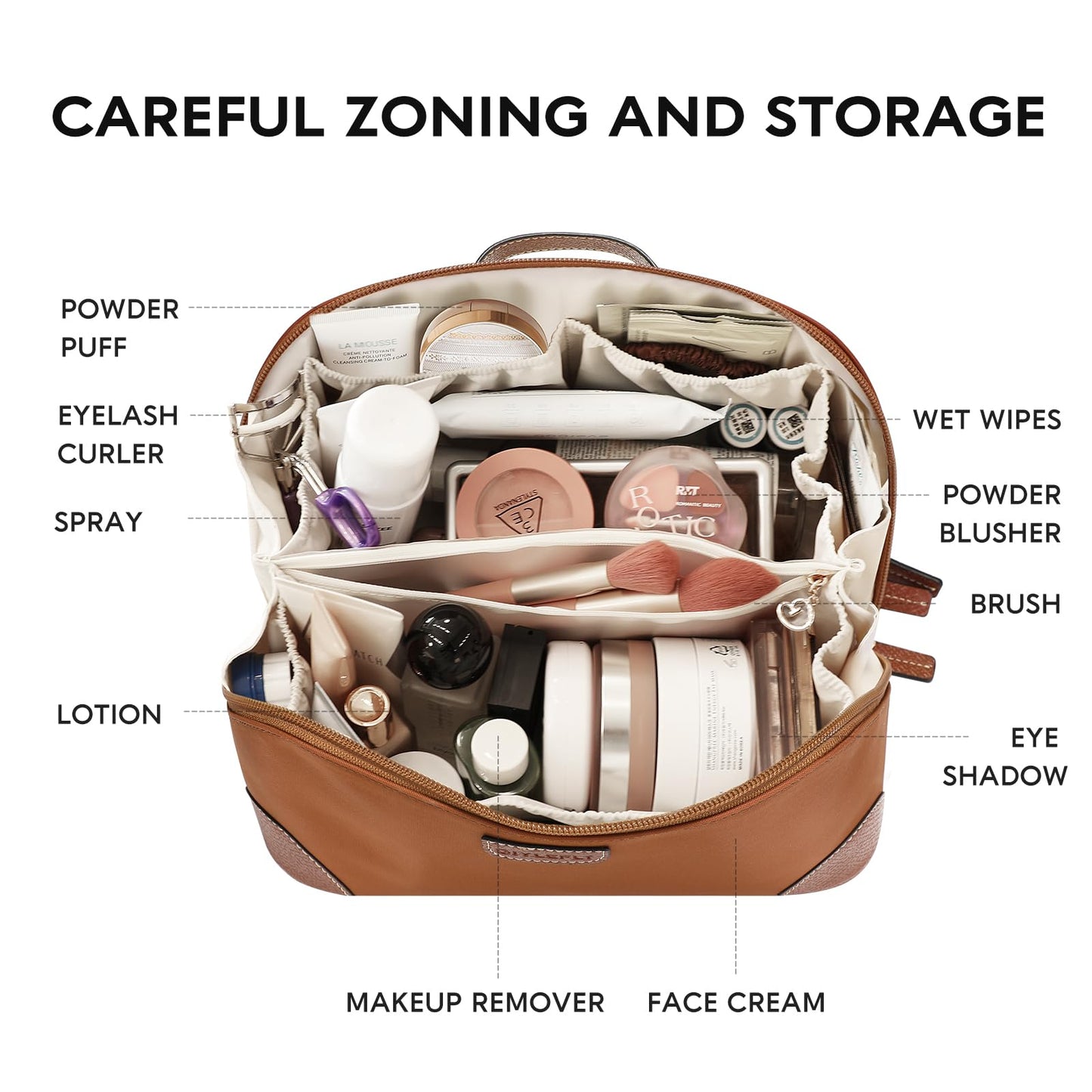 GIVLEFLY Makeup Bag for Women, Large Cosmetic Bag, Travel Toiletry Bag, Waterproof Nylon Organizer with Microfiber Leather, Flat Open for Skincare & Brushes