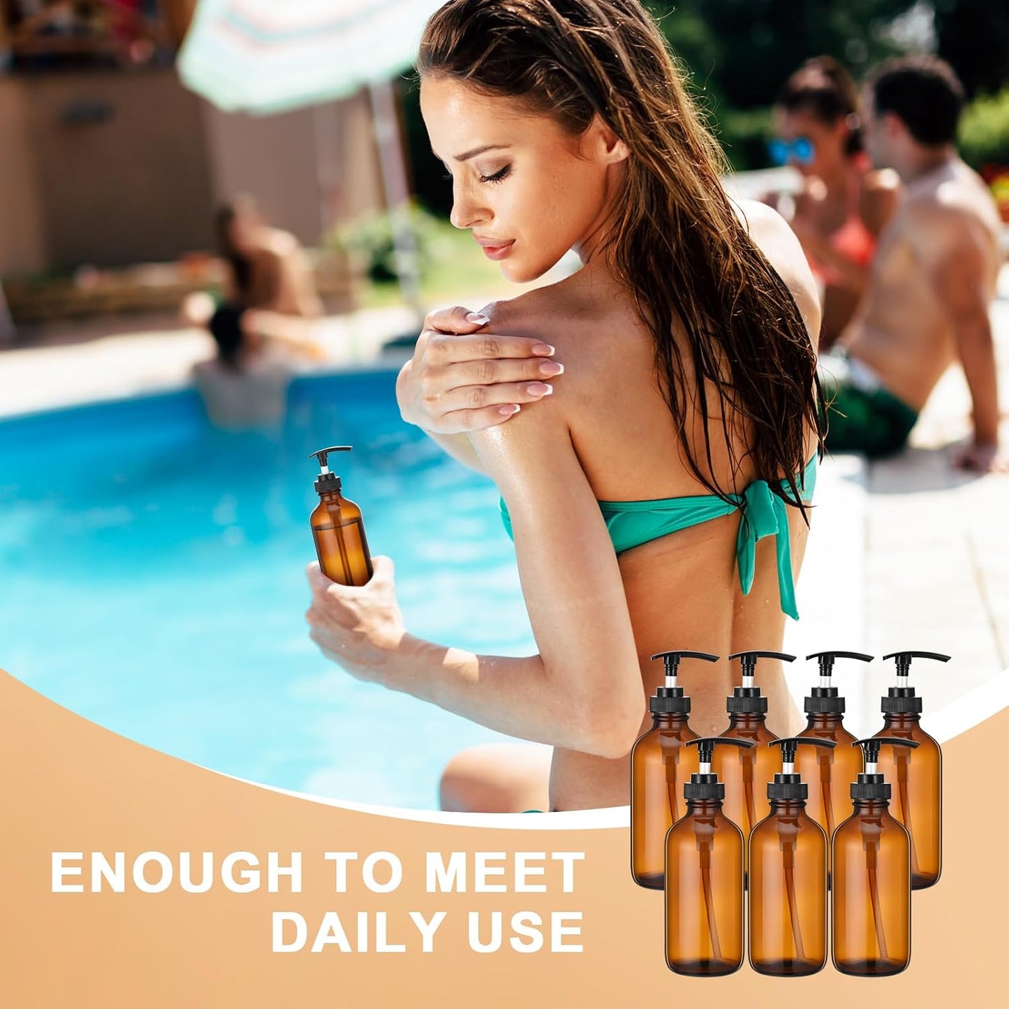 Glass Pump Bottle Set - 24 Pcs 8 oz Refillable Soap Dispenser with Labels & Funnels | Amber