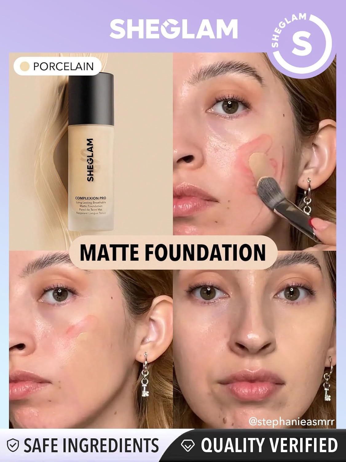 Full Coverage Foundation - Long Lasting Waterproof Matte Liquid Makeup | Porcelain Shade