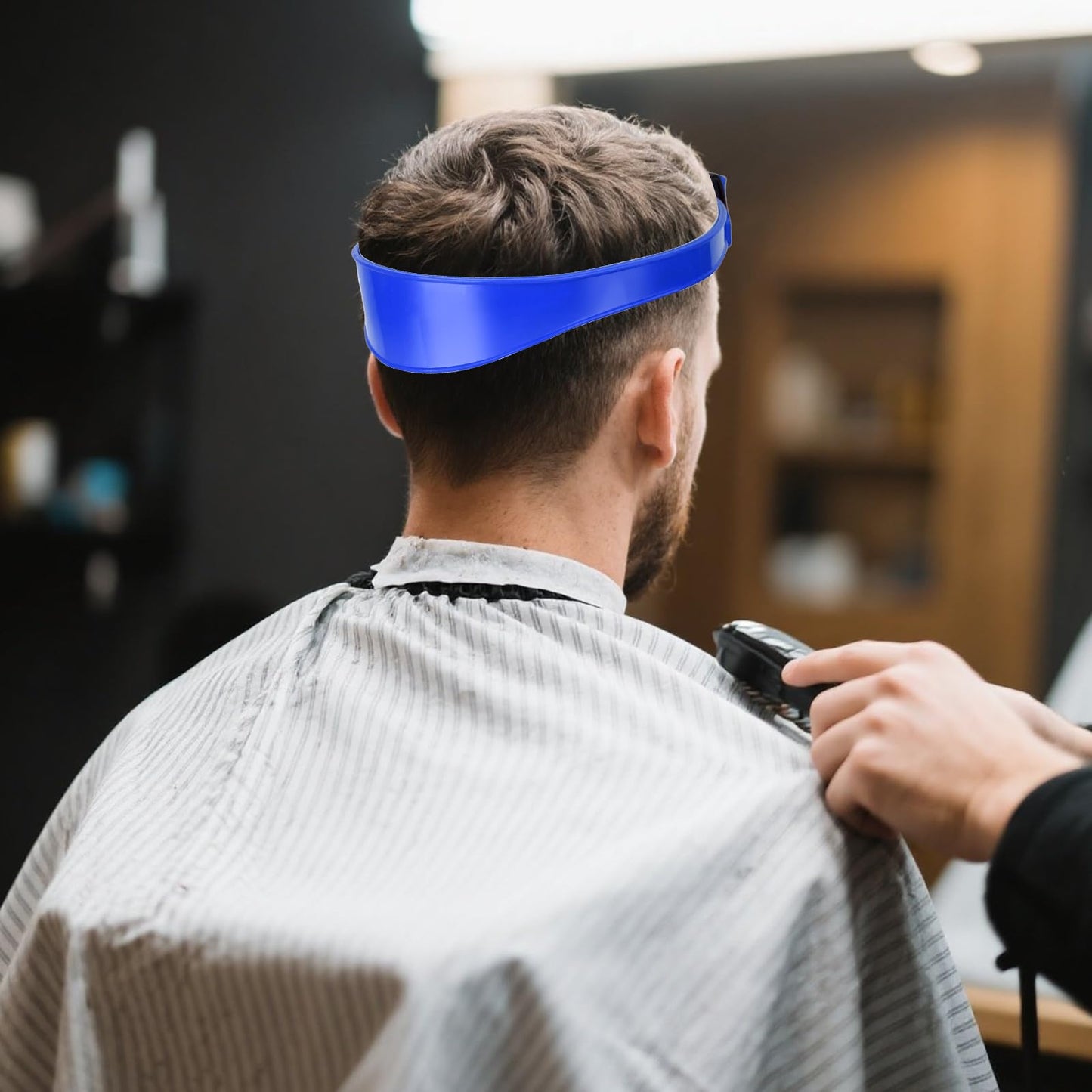 Qiuruoo Self Haircut Cape Kit for Men，Fade Guide for Men Haircut，Hair Cutting Kit Includes Hair Cutting Cape, Adjustable Hair Trimming Guide, Comb，for Adults and Kids, Salon and Home Use(Blue)