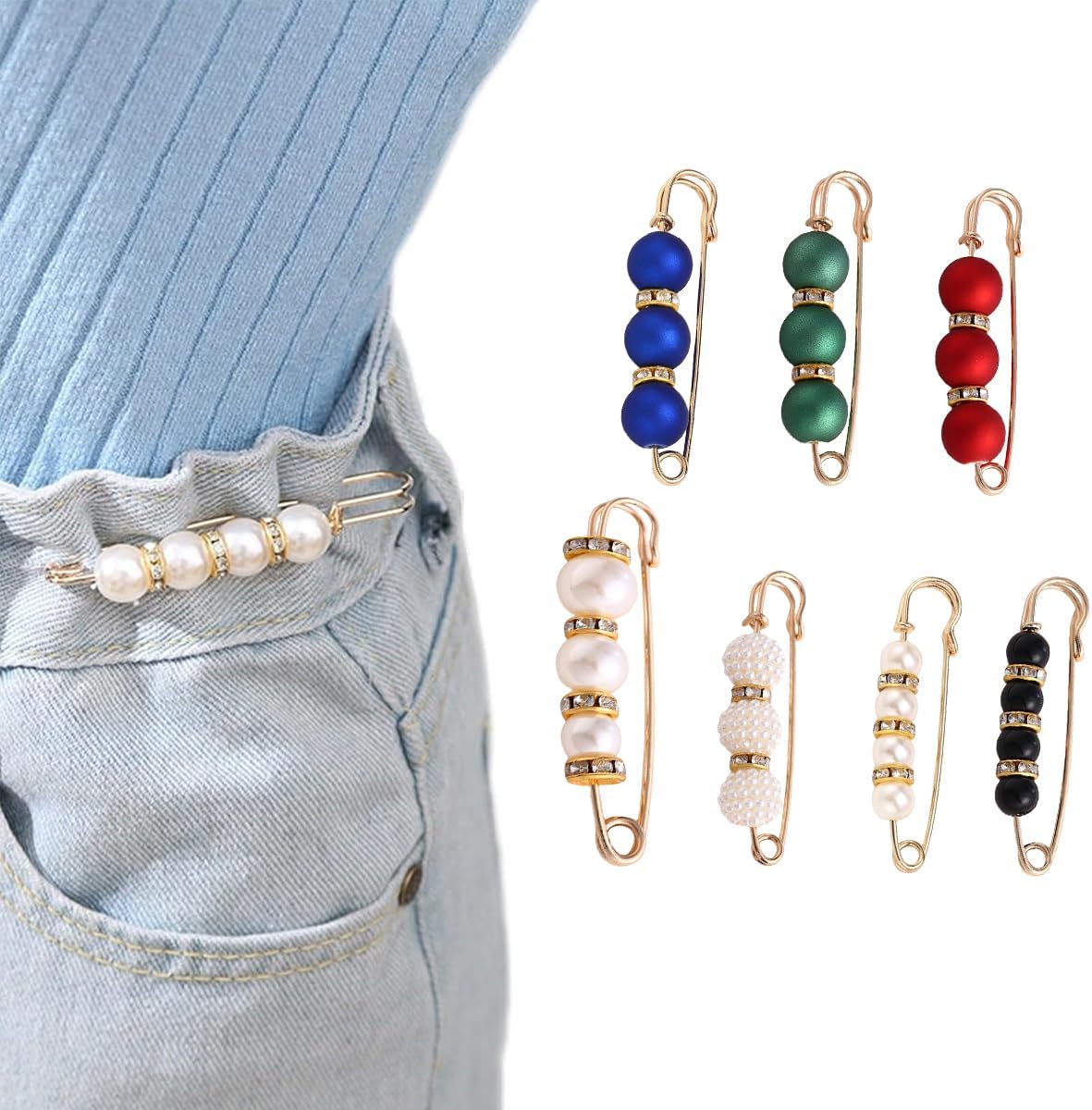 Pearl Brooch Set - 7 Pcs Elegant DIY Accessories for Sweater, Shawl, Dress & Scarf | White