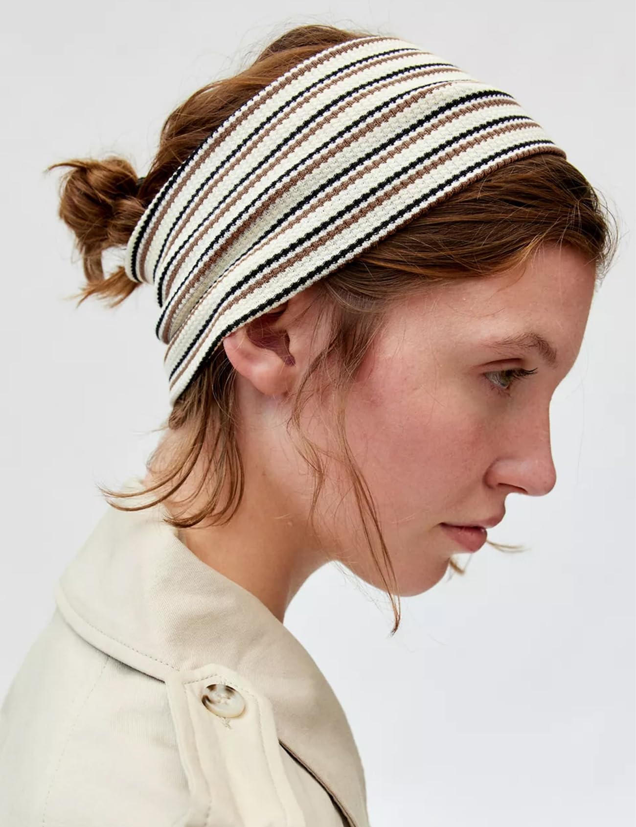 Haujemea 3 Pcs Knitted Striped Wide Headbands for Women Non Slip Hair Band Thick Yoga Workout Headband Elastic Cute Head Band Hair Accessory