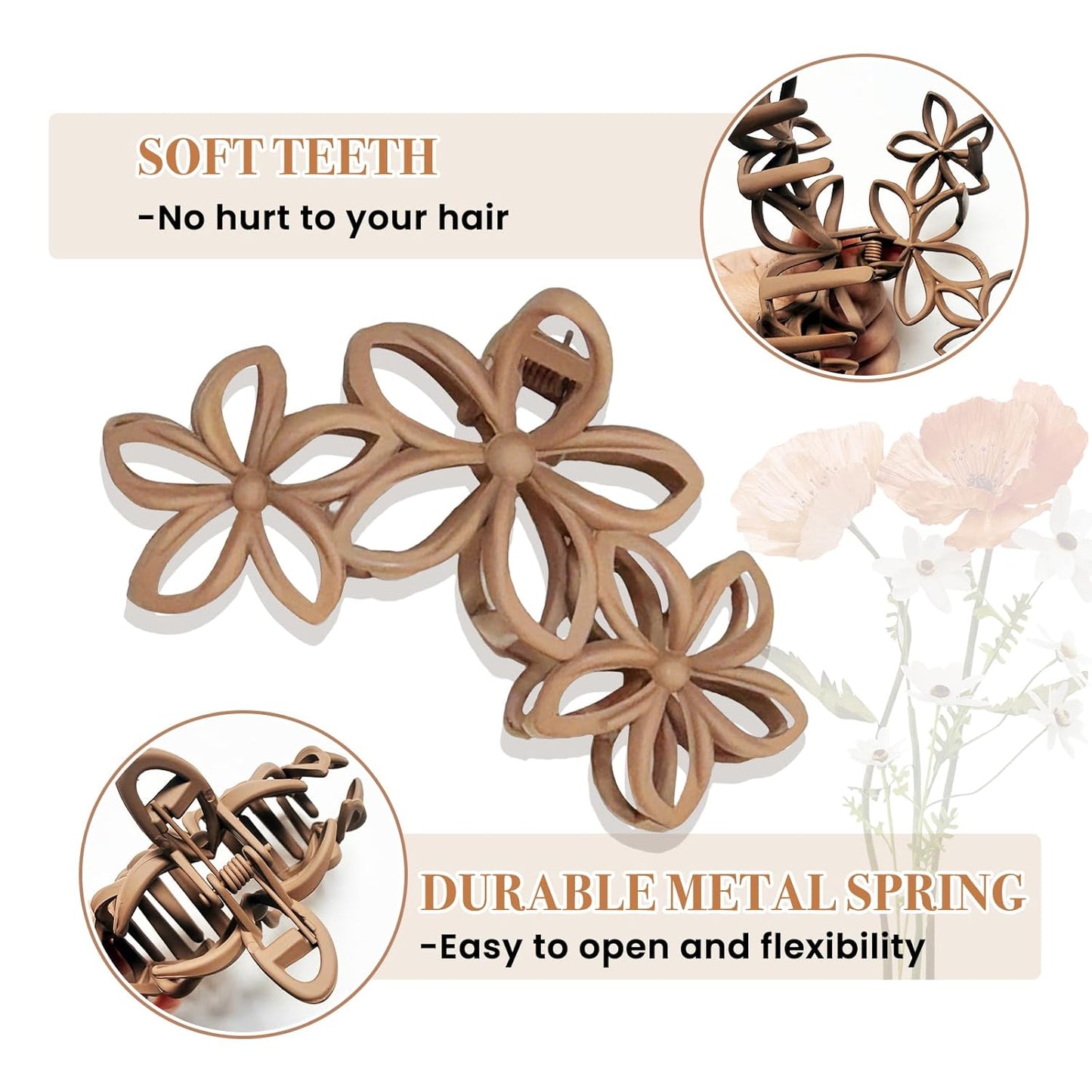 Large Matte Claw Hair Clips for Women - 4Pcs Hawaiian Plumeria Flower Design | Non-Slip Strong Hold Beach Accessories