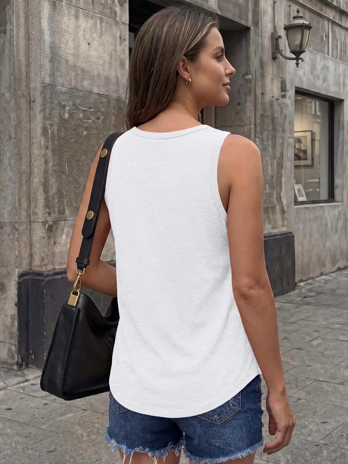 AUTOMET Womens Square Neck Tank Tops Loose Fit 2026 Summer Tops Clothes Fashion White M