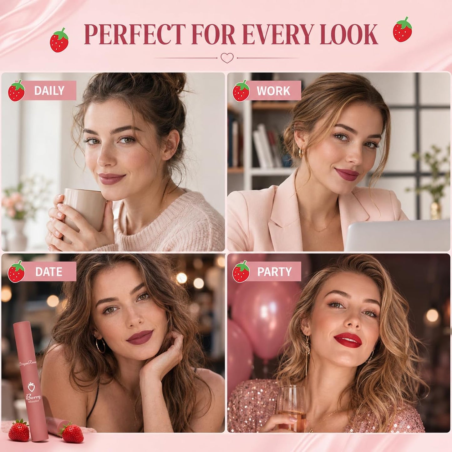 Dark Red Matte Lipstick Set - Long-Lasting Velvet Crayon Lip Stain | 3 Pcs, 24-Hour Waterproof Wear