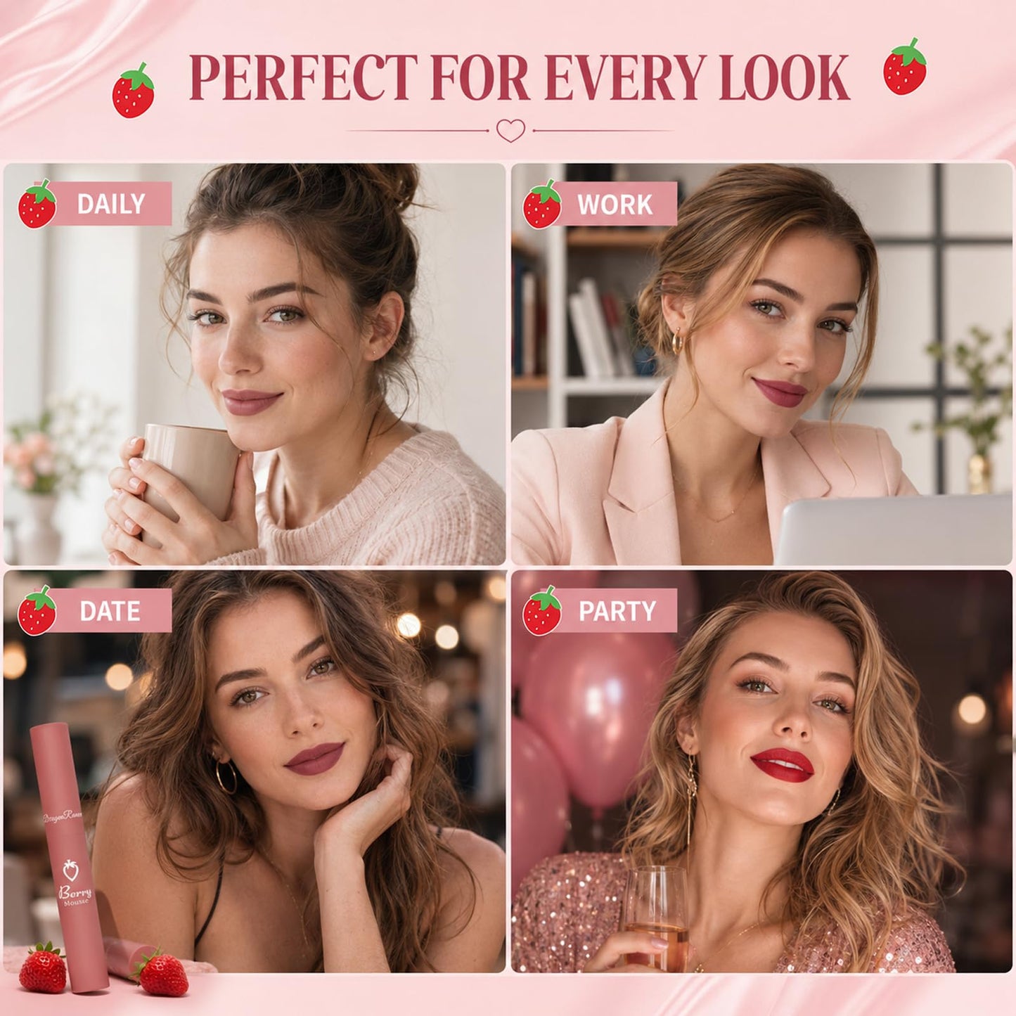 Sulily 3Pcs Dark Red Matte Lipstick Set,Red Matte Lipstick Long Lasting for Women,Velvet Air Moisture Smooth Crayon Lip Stain,24 Hours Wear Non-Stick Cup Not Fade Waterproof Lip Gloss Makeup