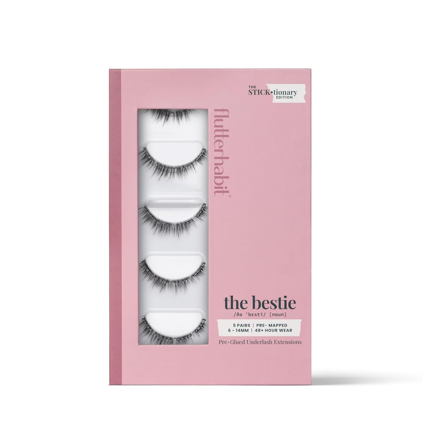 Self-Adhesive Eyelashes Kit - FlutterHabit STICKtionary Bestie | Pre-Glued Underlash Strips for Beginners, Lightweight & Reusable (5 Pairs)
