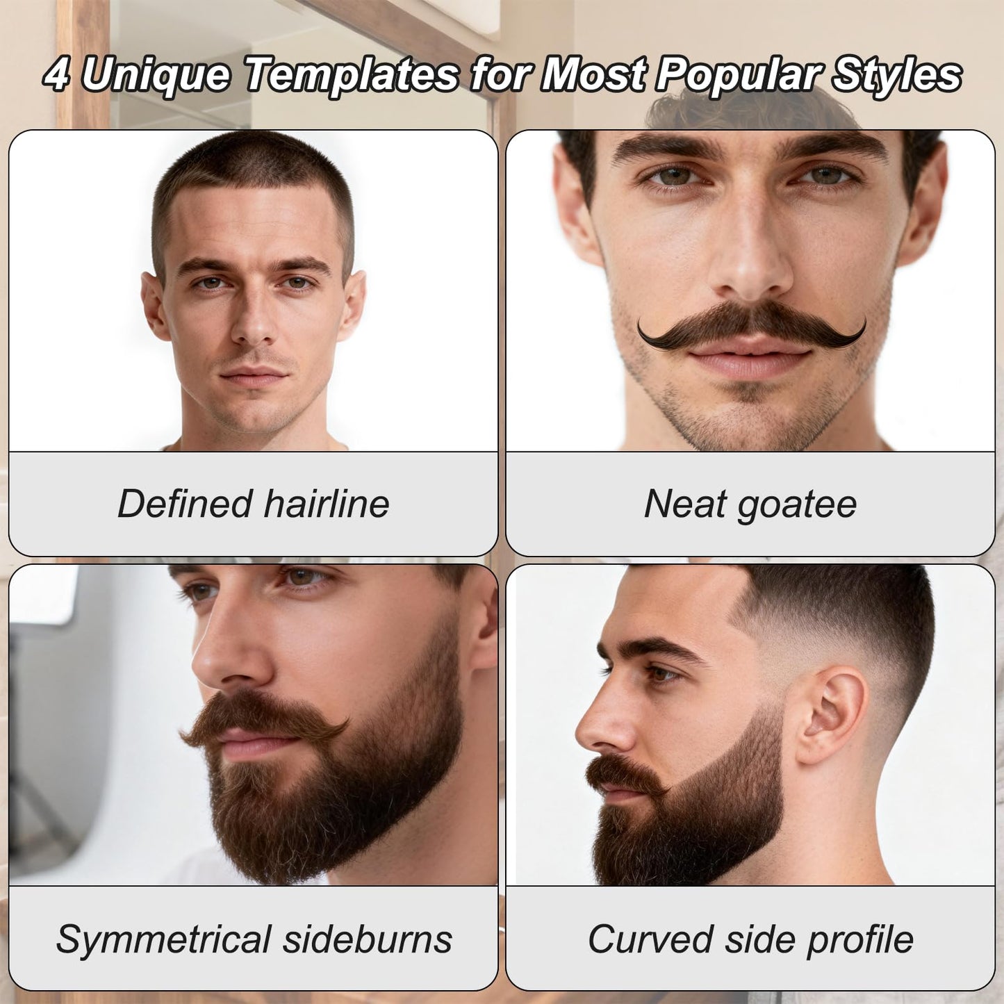 OFFAXE Styling Tools, 4 Styles of Beard Trimming, Reusable Hairline Shaping Tool, Color Spray Edge Line Up Tool, Portable Template Set for Hair and Beard, Clean Hairline Maker for Barbers (White)