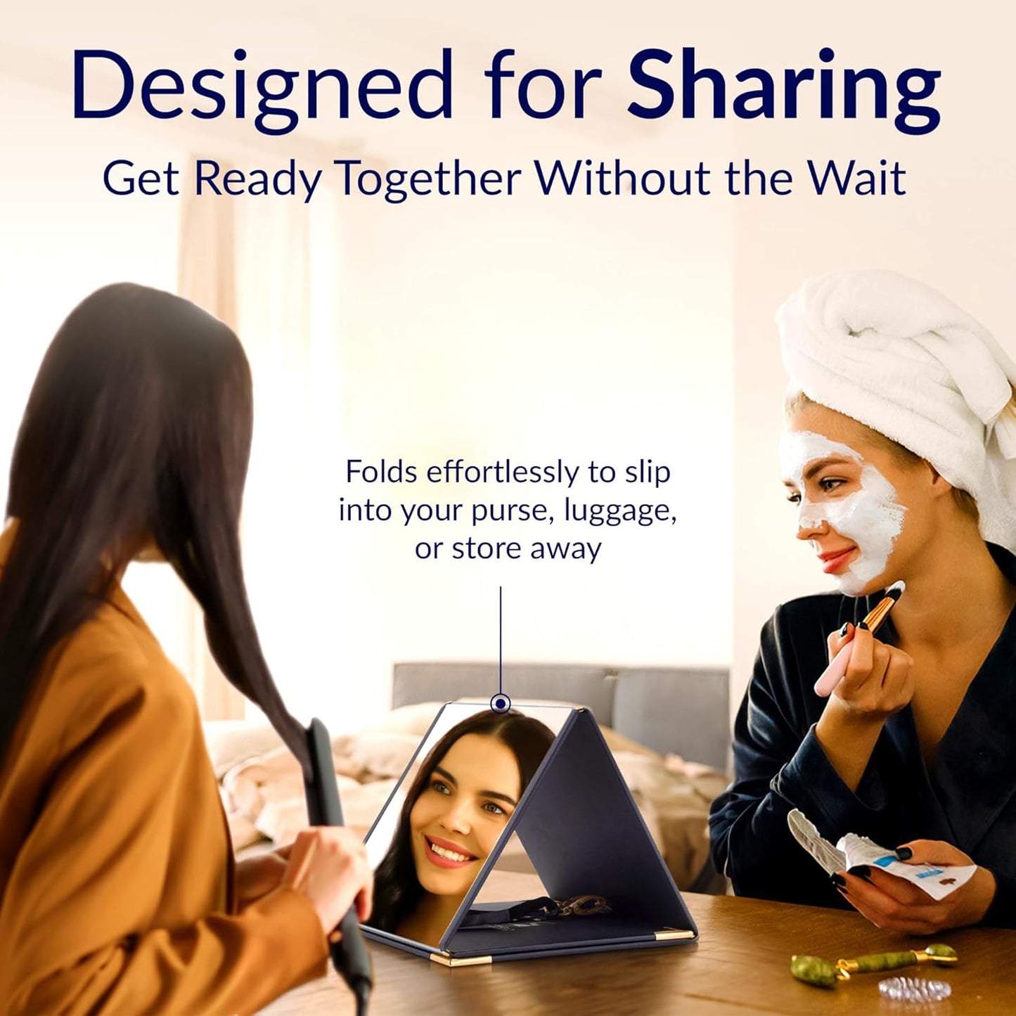 Folding Travel Makeup Mirror - 3-Way Portable Vanity & Full Length - Ideal for Outfits, Hair & Makeup | Perfect for Dance Bags & Camping
