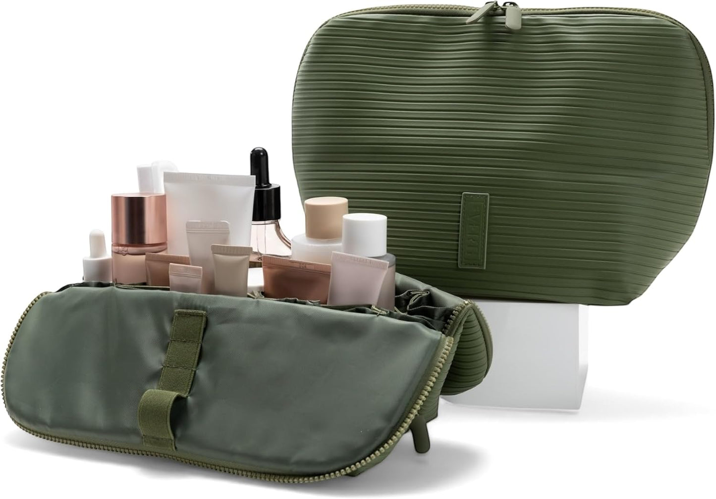 Vertical Waterproof Makeup & Toiletry Bag - 23-Pocket Organizer for Skincare & Essentials | Large Leopard Design