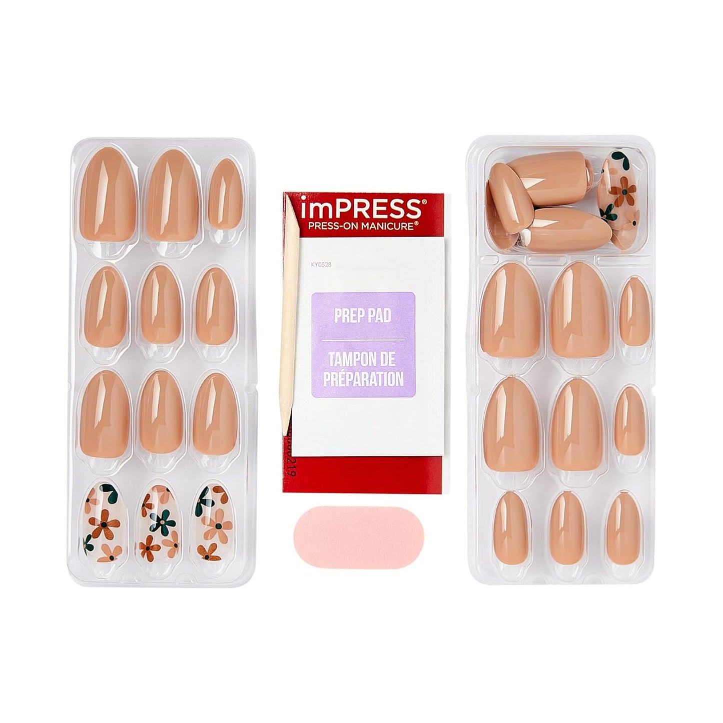 Kiss Impress No Glue Mani Press On Nails - 'As It Was' Beige Almond Shape | Medium Size, 30 Nails & Accessories