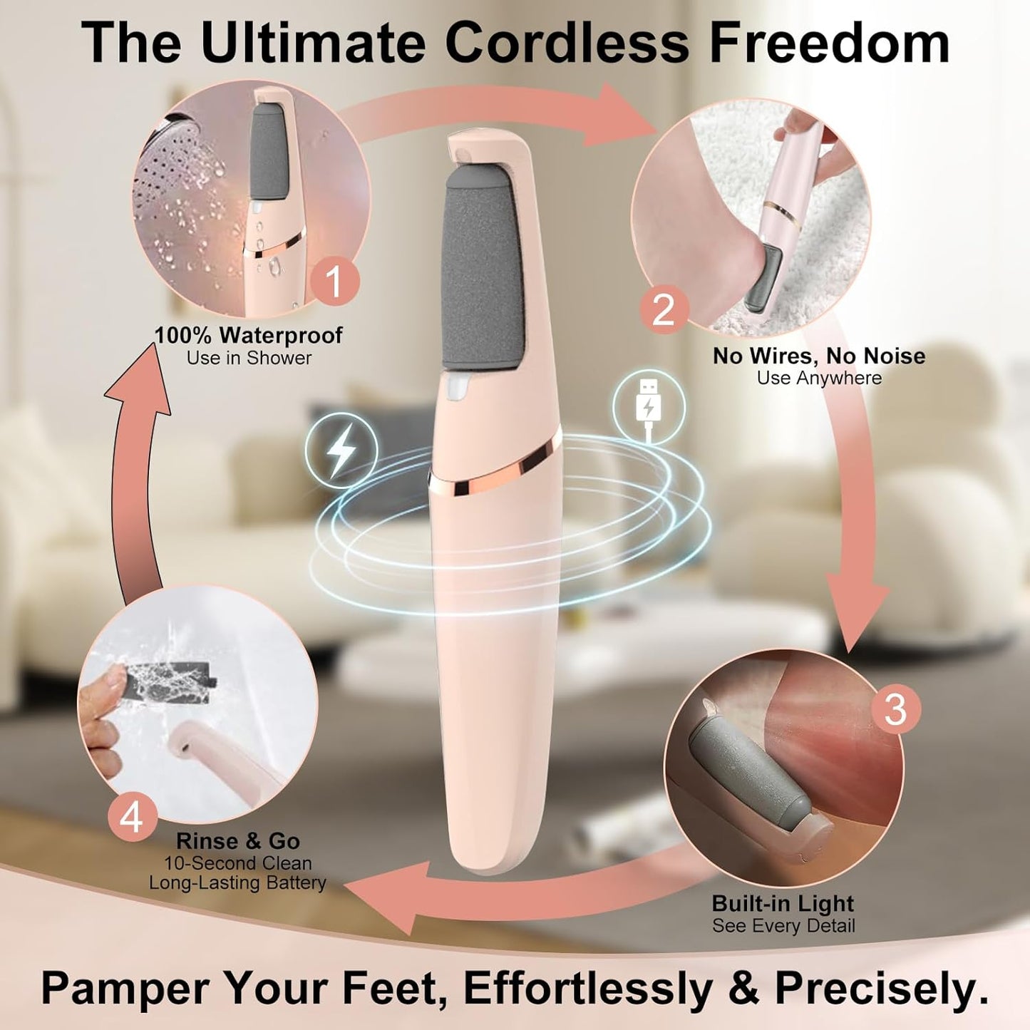 Electric Foot File - Rechargeable Callus Remover for Smooth Feet | 2 Speeds, Waterproof & Cordless Pedicure Tool