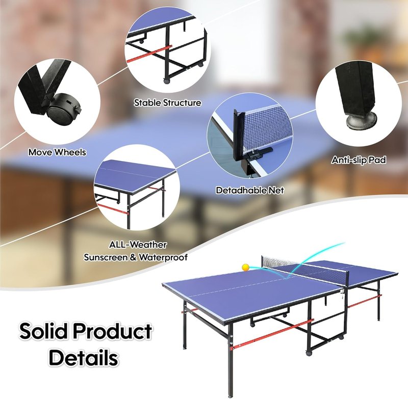 Foldable Ping Pong Table - Professional Indoor/Outdoor Table Tennis Set with Net, 2 Paddles & 3 Balls | Tournament Quality