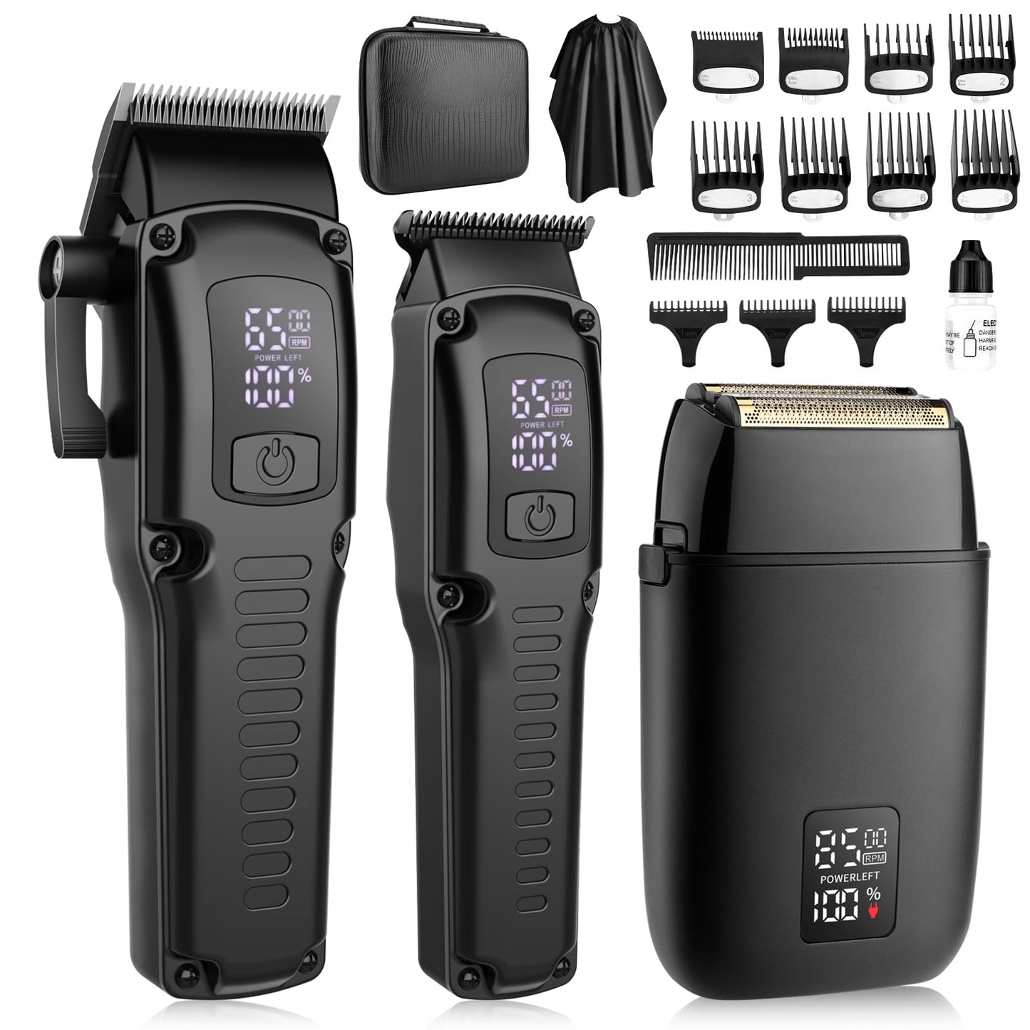 QREEYX Professional Hair Clipper for Men, 3 in 1 Hair Clipper Beard Trimmer and Electric Foil Shaver Set with LED Display, Cordless Grooming Kit for Home, Travel, Barber, Ideal Gift for Him