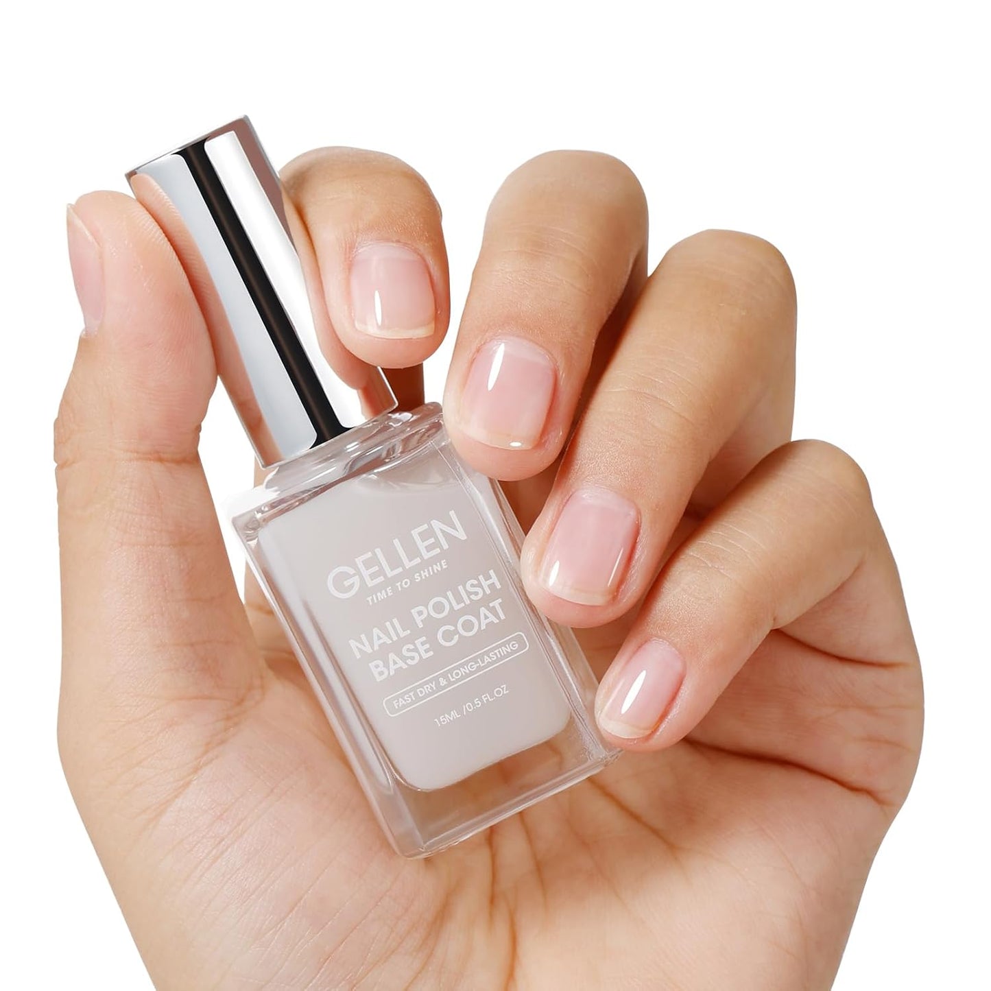 GELLEN 4-in-1 Clear Nail Polish - Base Coat, Sheer Tinted Milky Pink | Ridge Filler & Nail Strengthener